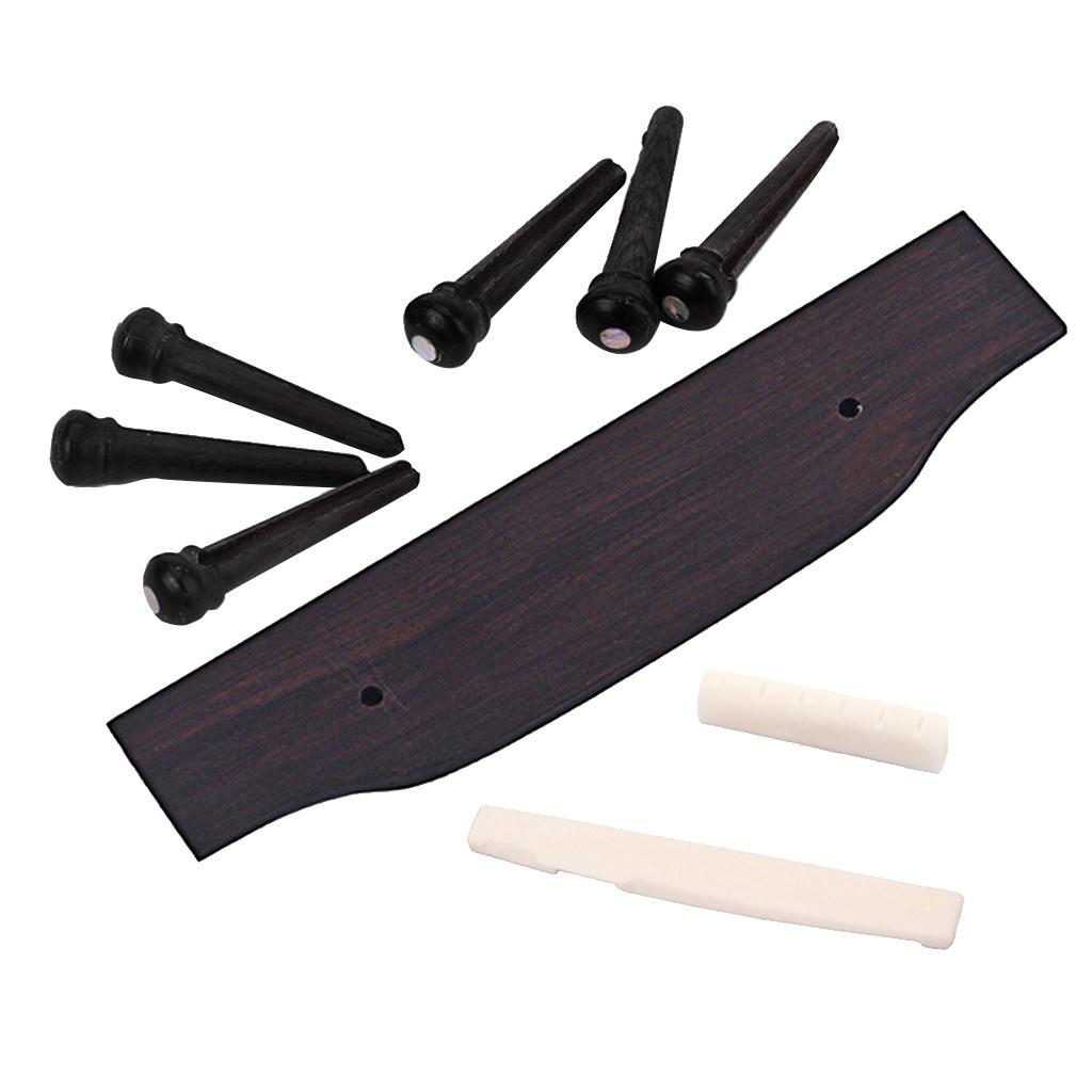 Wooden Bridge String Pegs Saddle Nut Kit for Acoustic Folk Guitar