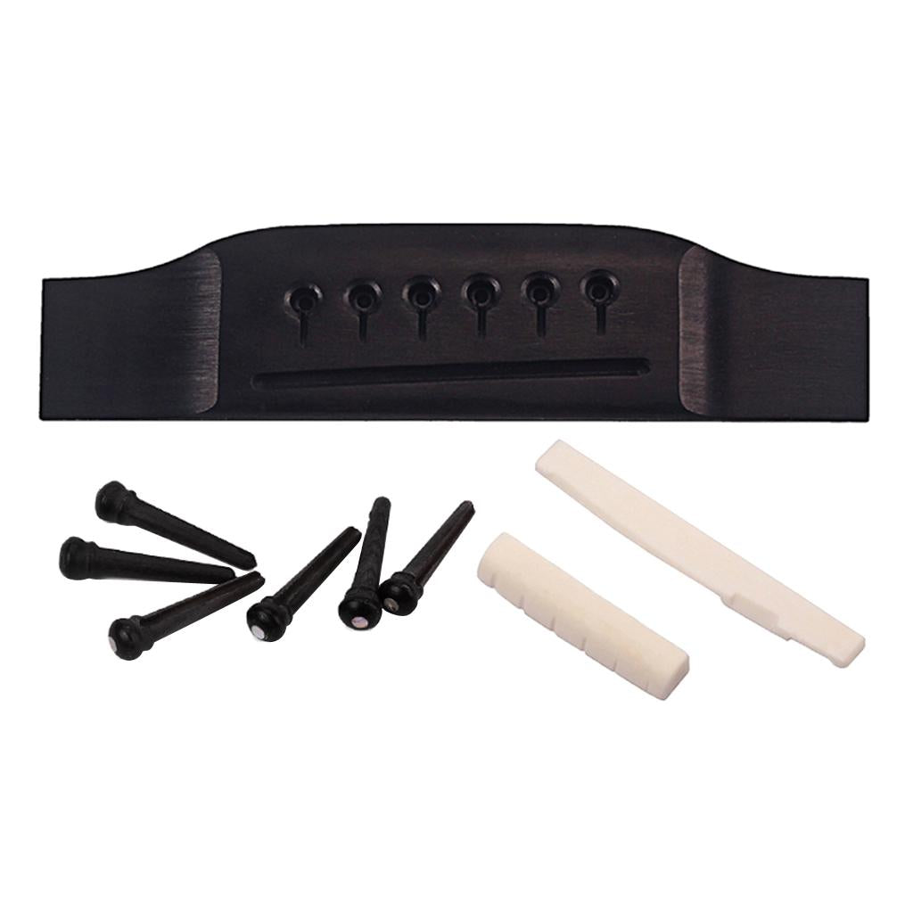 Wooden Bridge String Pegs Saddle Nut Kit for Acoustic Folk Guitar
