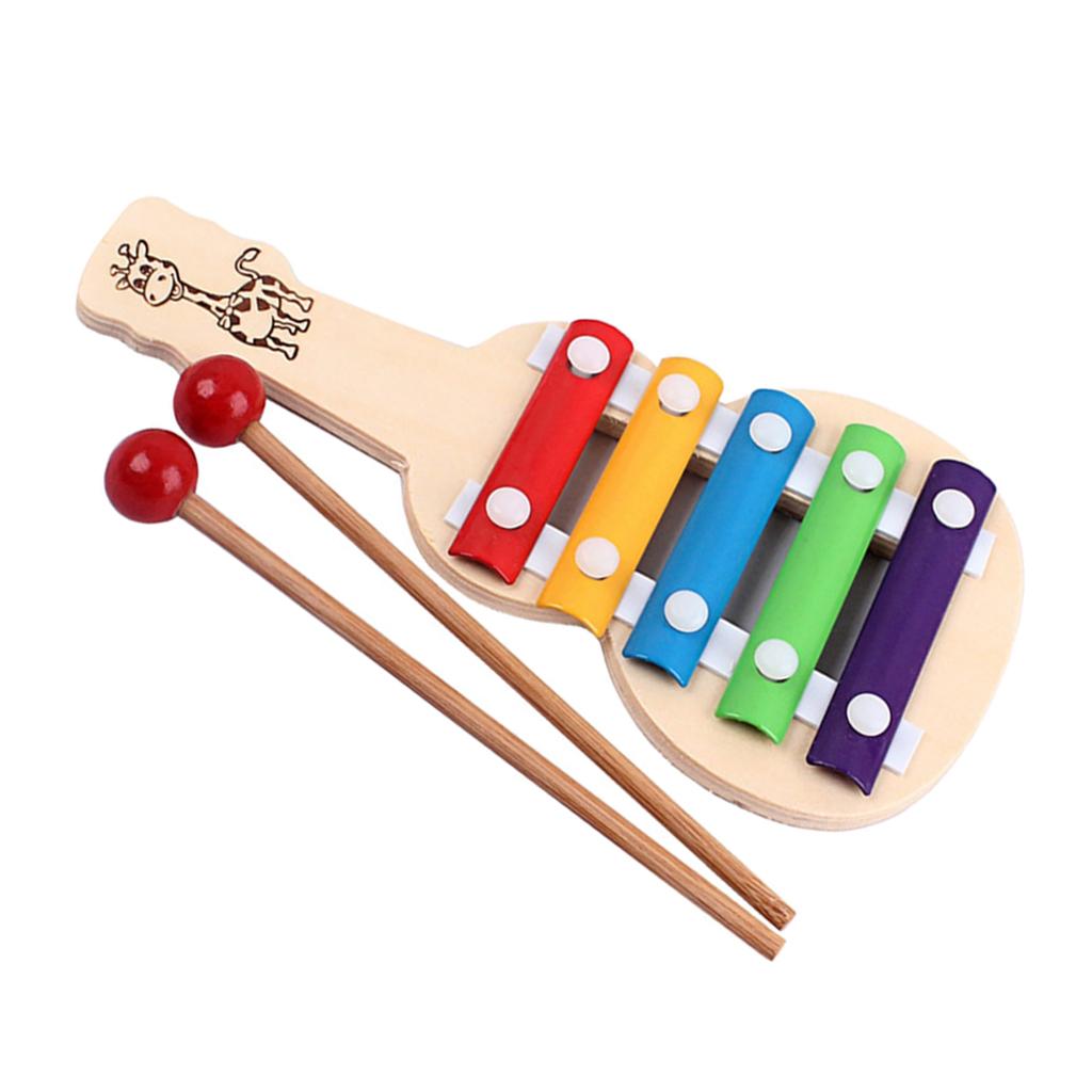 5 Key Glockenspiel Xylophone with 2 Safe Mallets Kids Music Instruments Toy