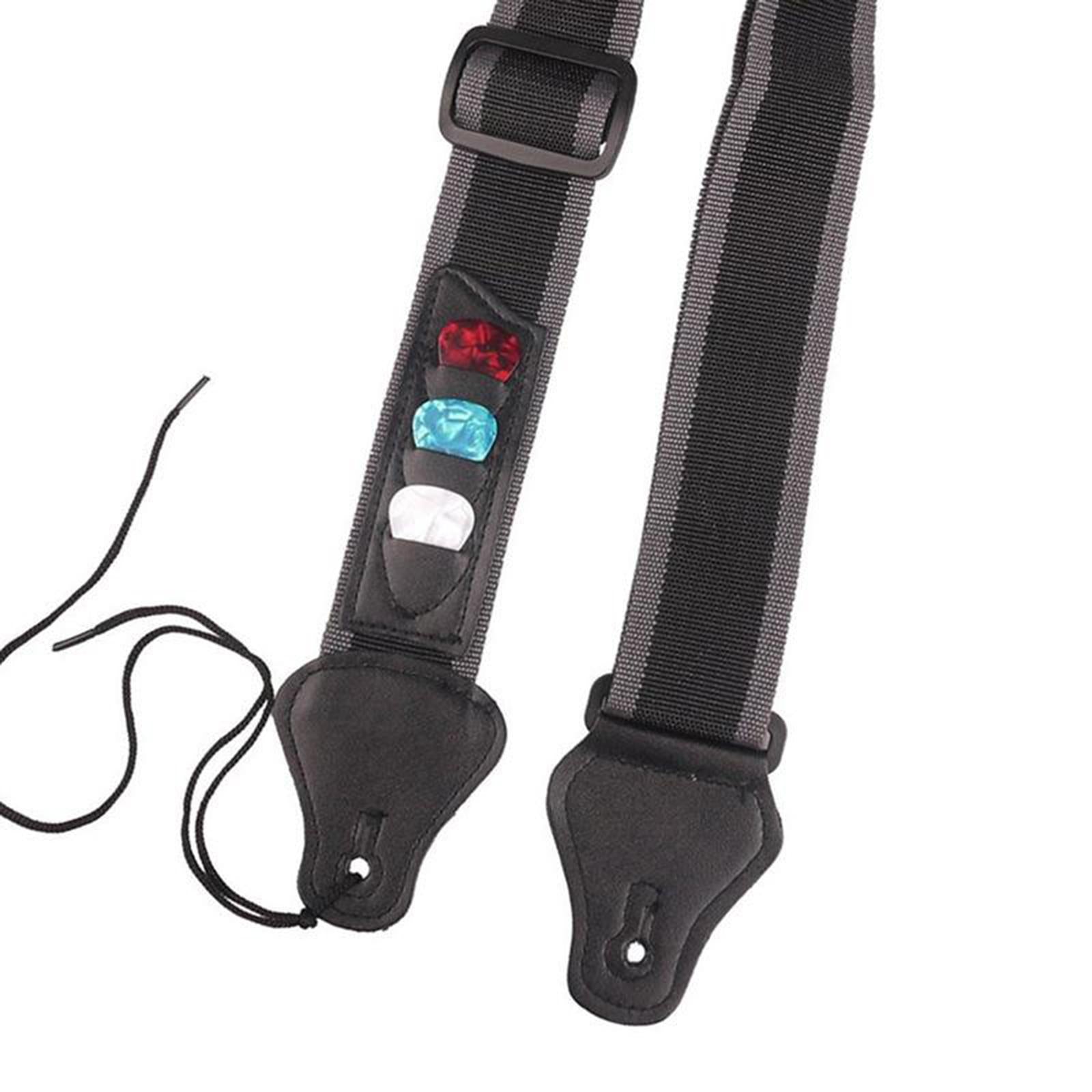 Soft Comfortable Shoulder Strap + 3pcs Pick Holders for Guitar Bass Black