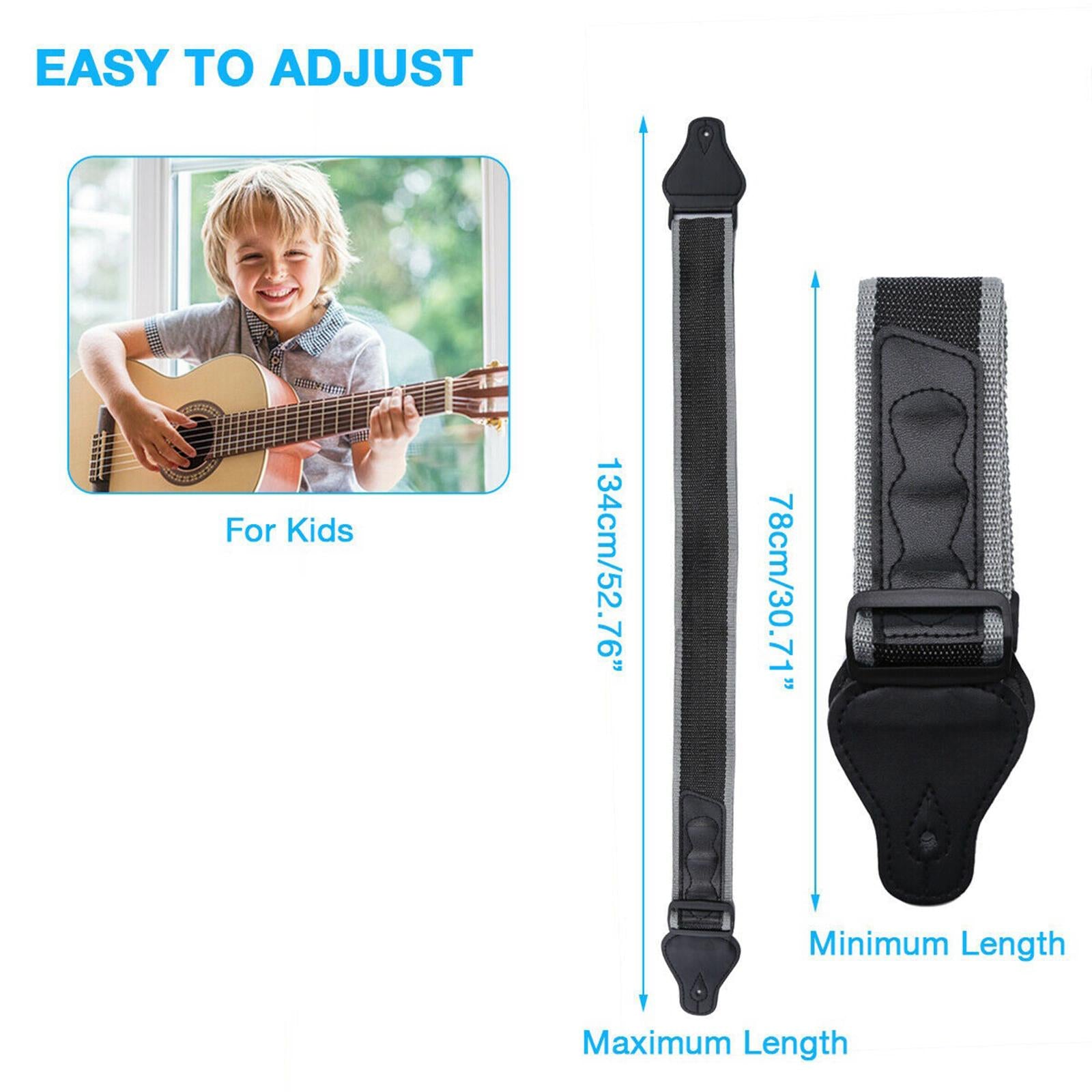 Soft Comfortable Shoulder Strap + 3pcs Pick Holders for Guitar Bass Black
