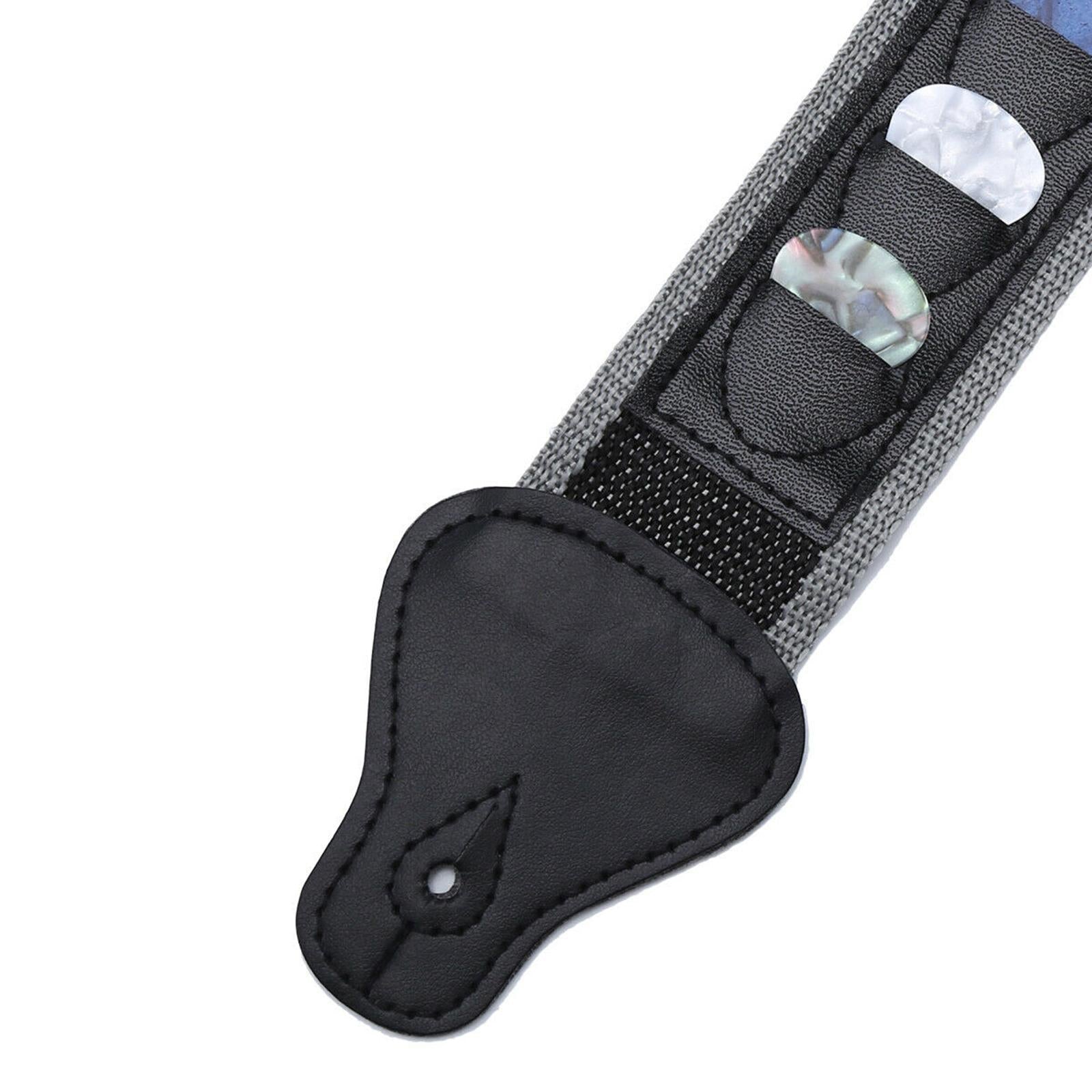 Soft Comfortable Shoulder Strap + 3pcs Pick Holders for Guitar Bass Black