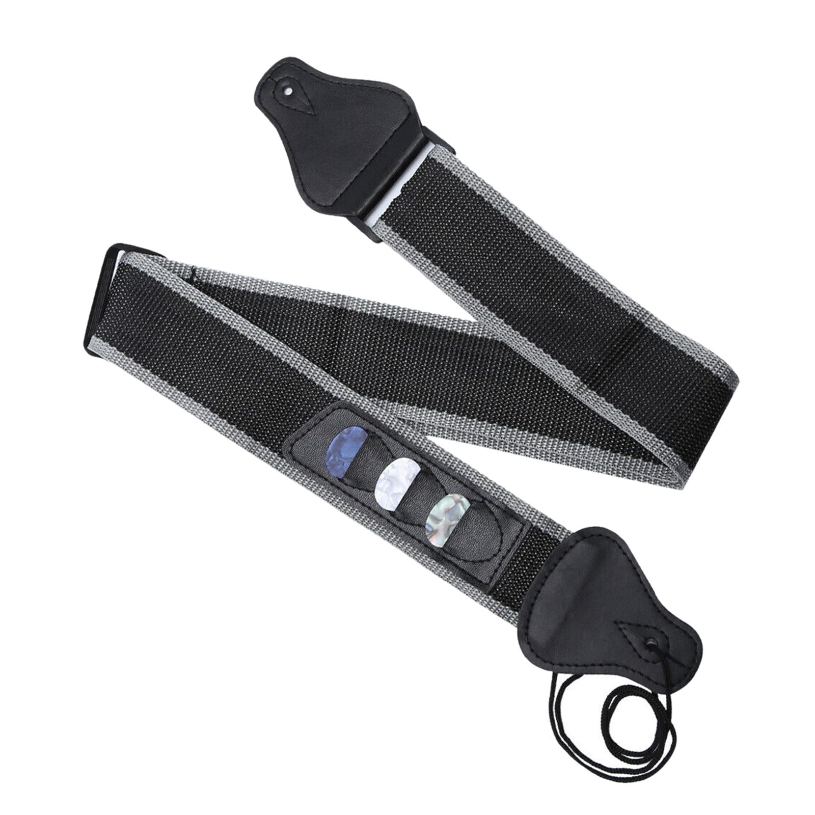 Soft Comfortable Shoulder Strap + 3pcs Pick Holders for Guitar Bass Black