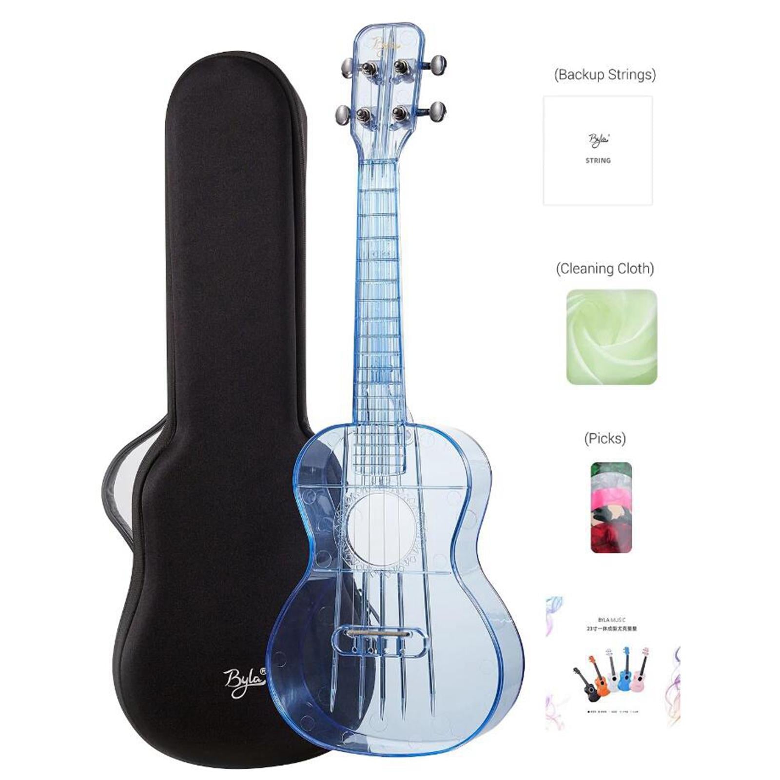Transparent Ukulele Air-nova 4-String with Gig Bag Strings 3 Picks Gift transparent blue