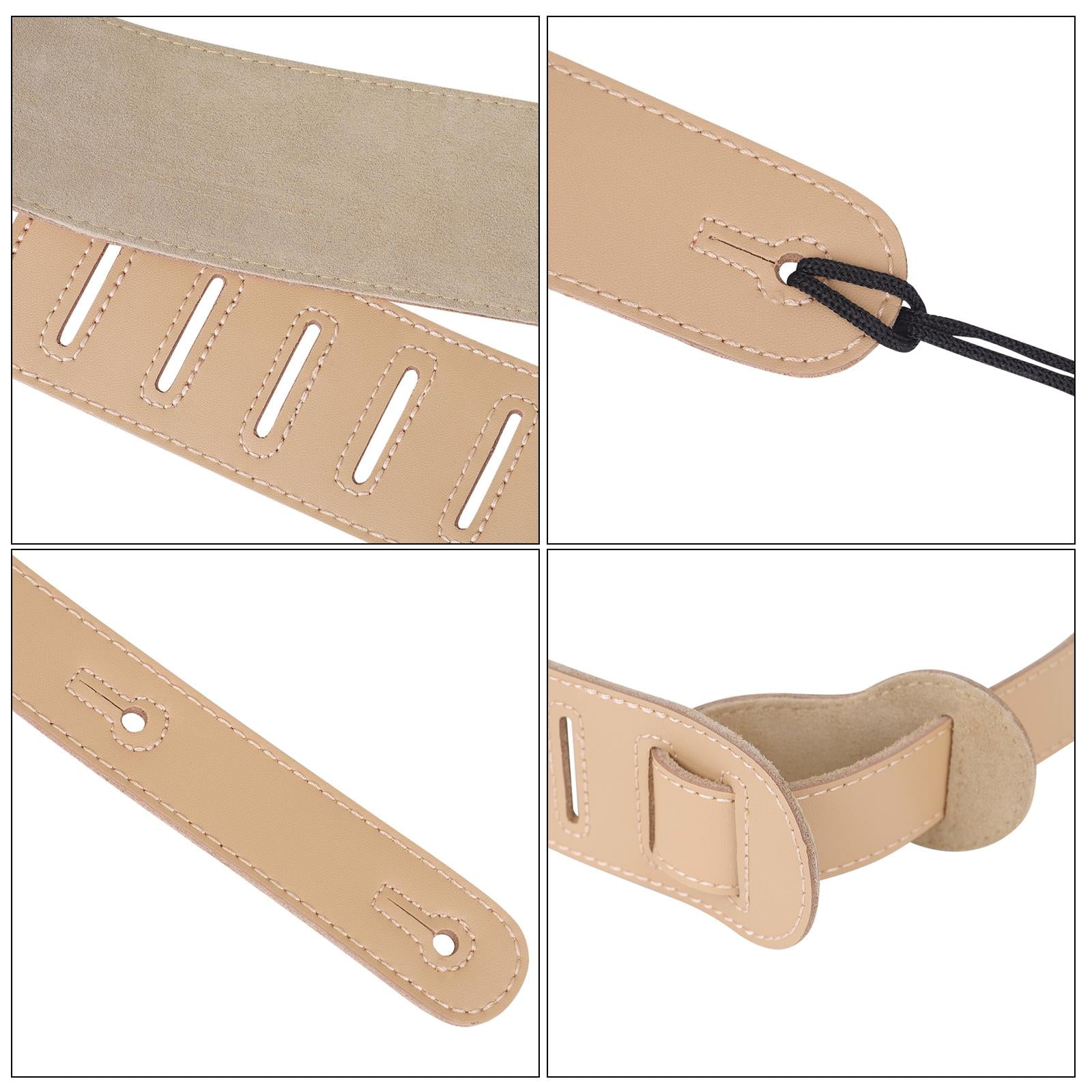 Adjustable Cowhide Soft Strap for Electric Acoustic Guitar Bass Khaki