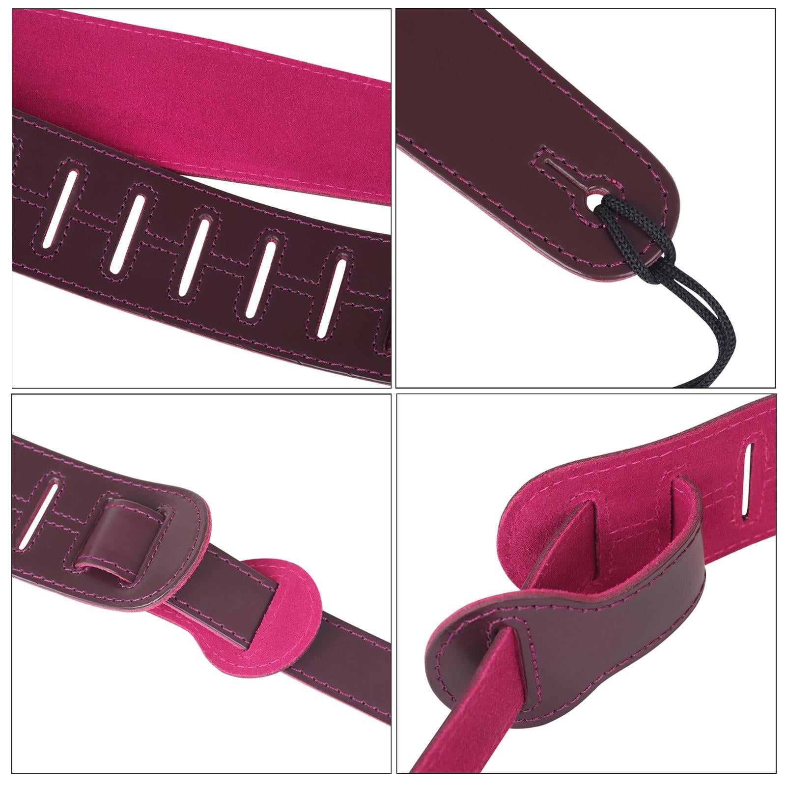 Adjustable Cowhide Soft Strap for Electric Acoustic Guitar Bass Dark Red