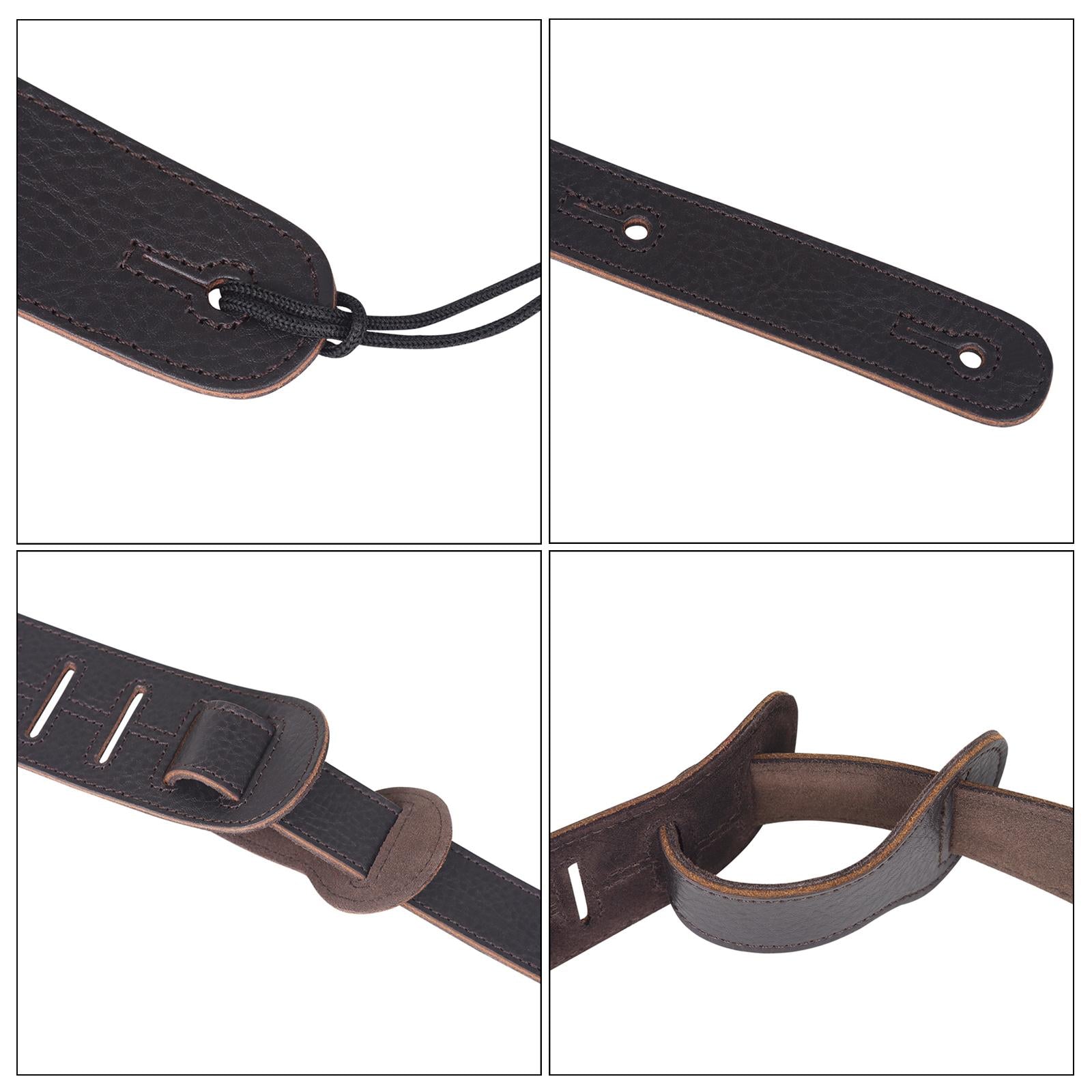 Adjustable Cowhide Soft Strap for Electric Acoustic Guitar Bass Brown