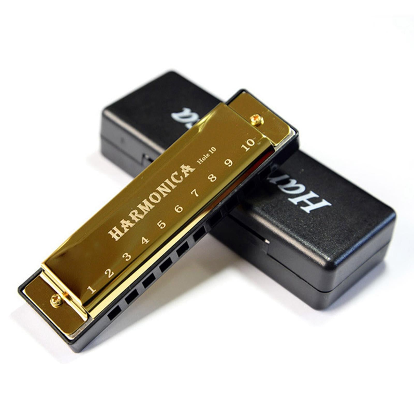 Blues Harmonica Diatonic Harp Mouth Organ 10 Hole Musical Instrument Golden