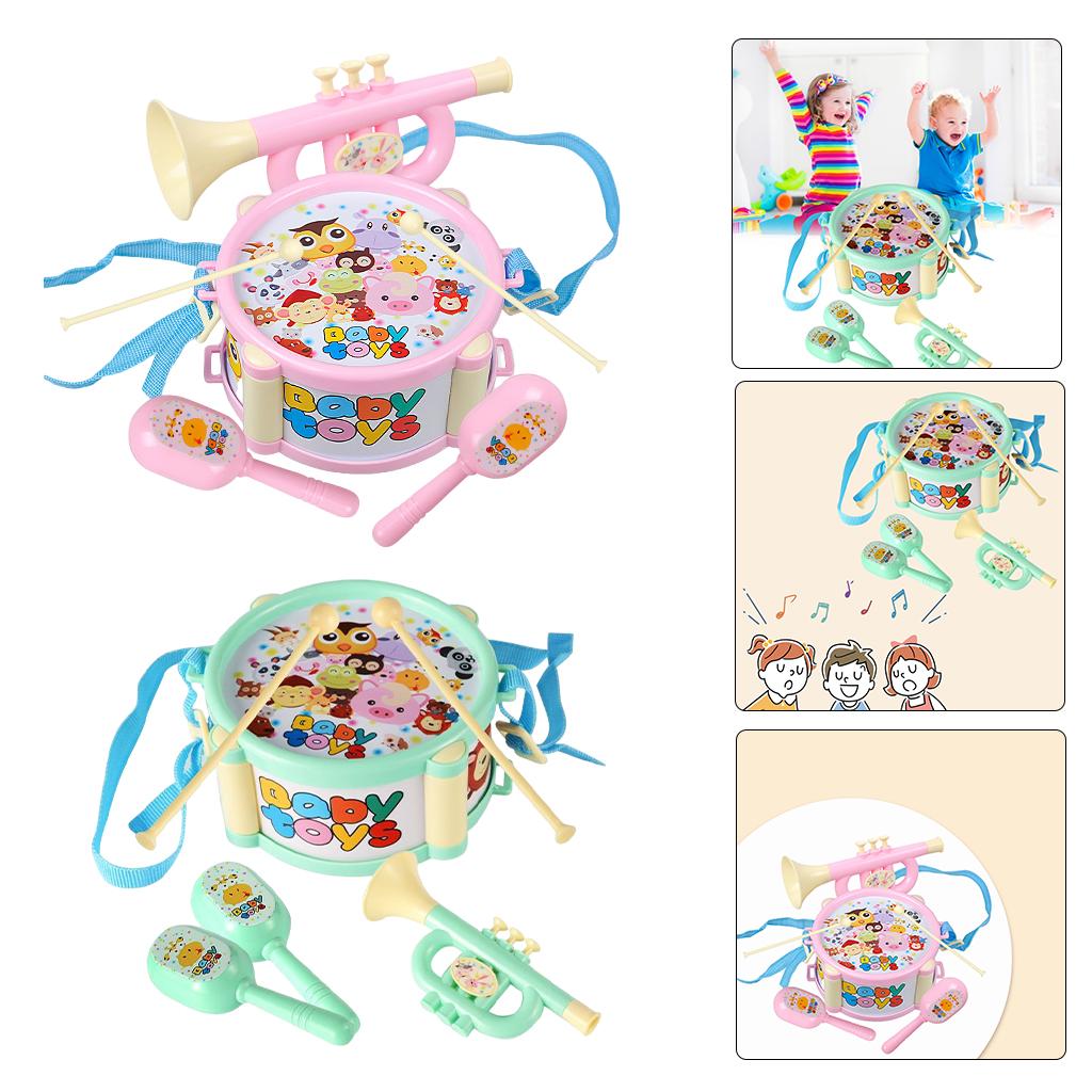 Kids Drum Toy Music Instrument Kit Early Learning Education Toy Green