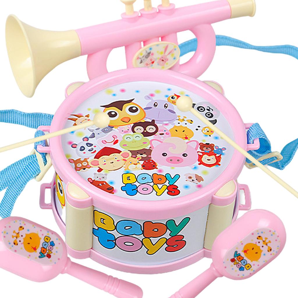Kids Drum Toy Music Instrument Kit Early Learning Education Toy Pink
