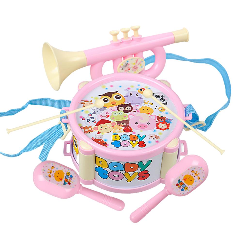 Kids Drum Toy Music Instrument Kit Early Learning Education Toy Pink