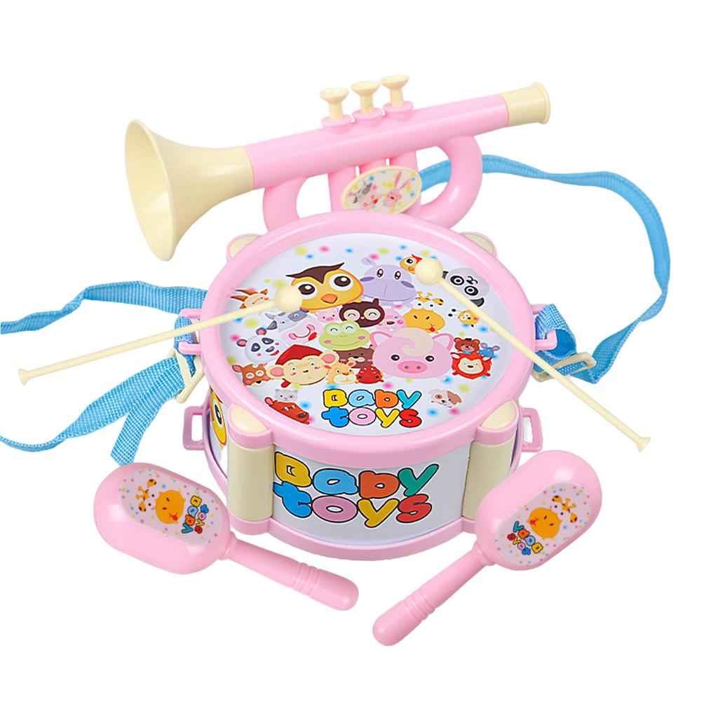 Kids Drum Toy Music Instrument Kit Early Learning Education Toy Pink