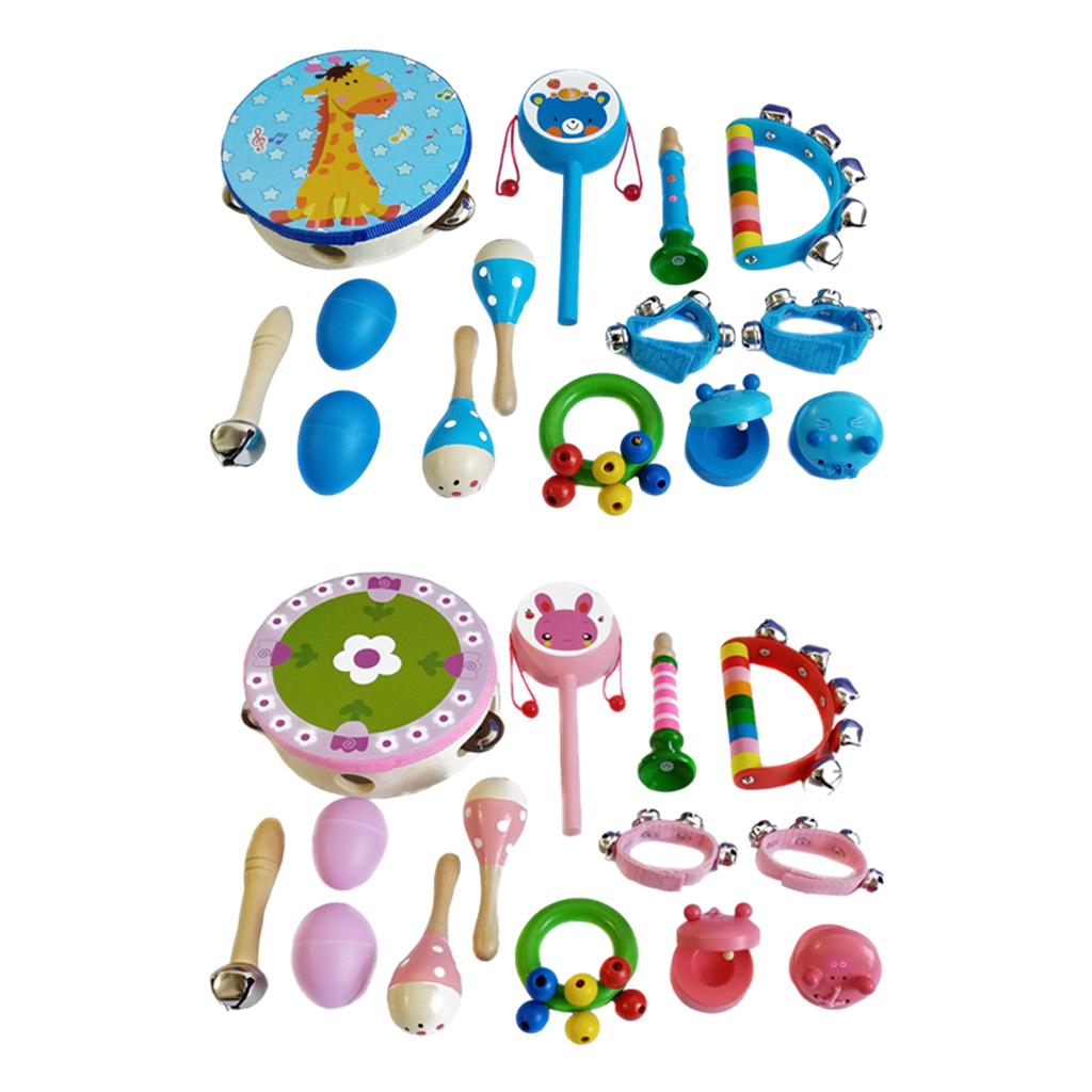Wooden Percussion Instruments Toy 10 Types Bell Drum Baby Toddlers blue