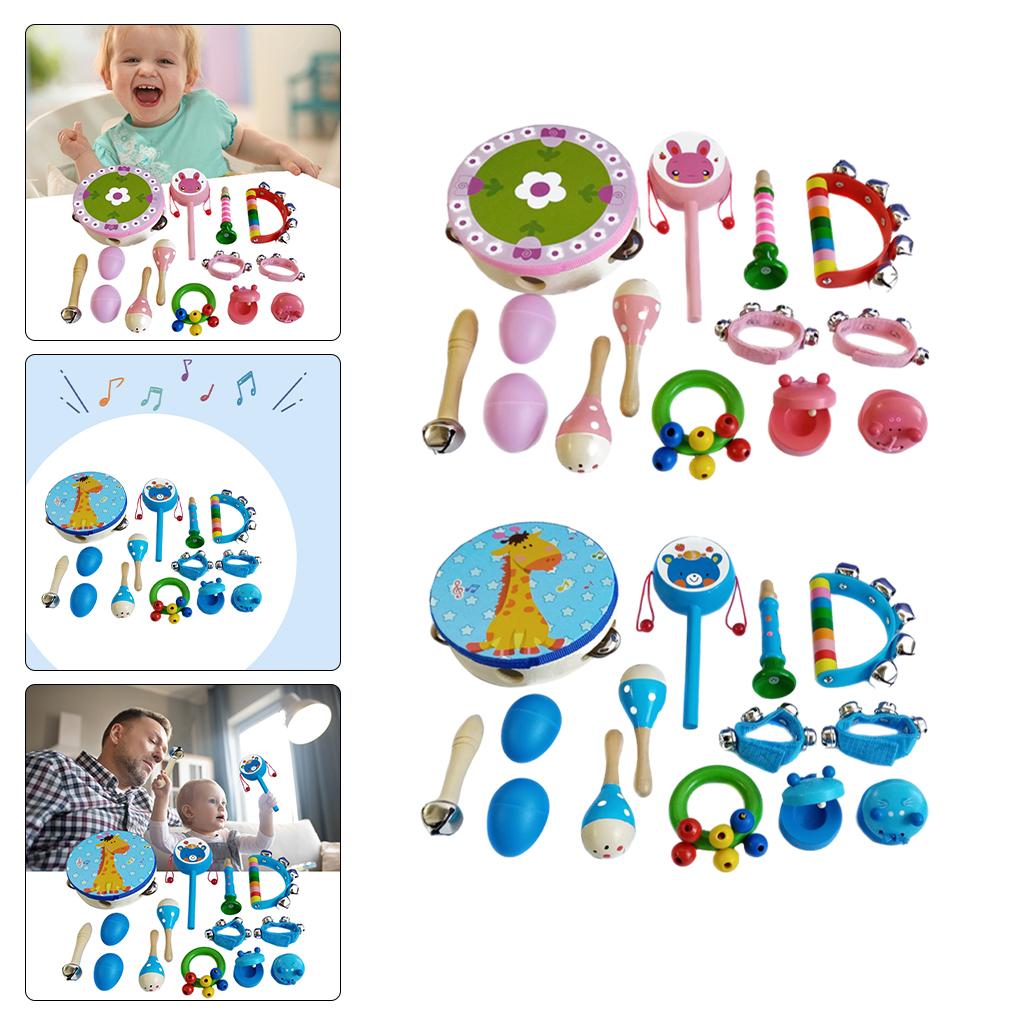 Wooden Percussion Instruments Toy 10 Types Bell Drum Baby Toddlers blue