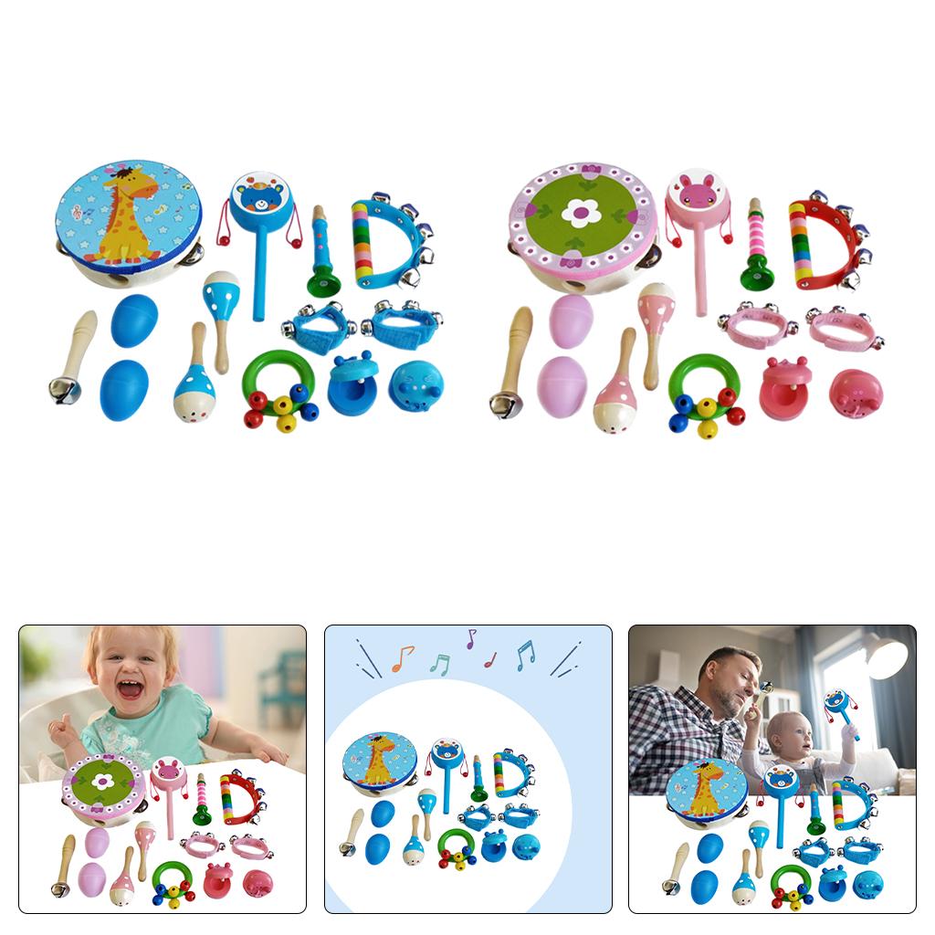 Wooden Percussion Instruments Toy 10 Types Bell Drum Baby Toddlers blue