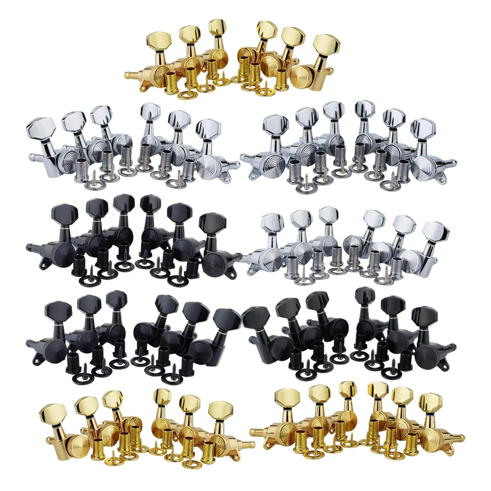 6Pcs Lock String Tuning Key Pegs Tuners Set Gear Ratio 1:18 for Guitar Silver 3L3R