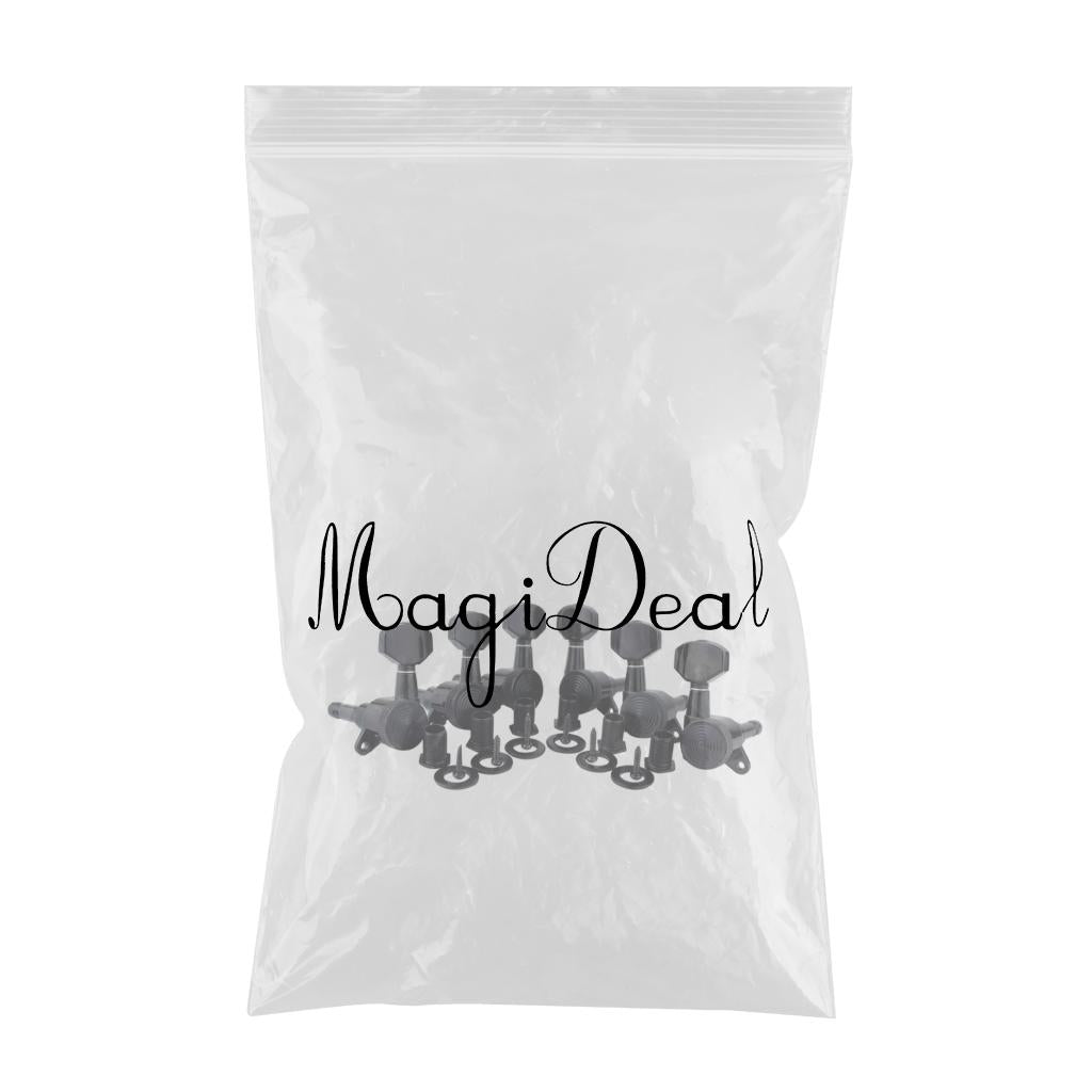 6Pcs Lock String Tuning Key Pegs Tuners Set Gear Ratio 1:18 for Guitar Black 3L3R