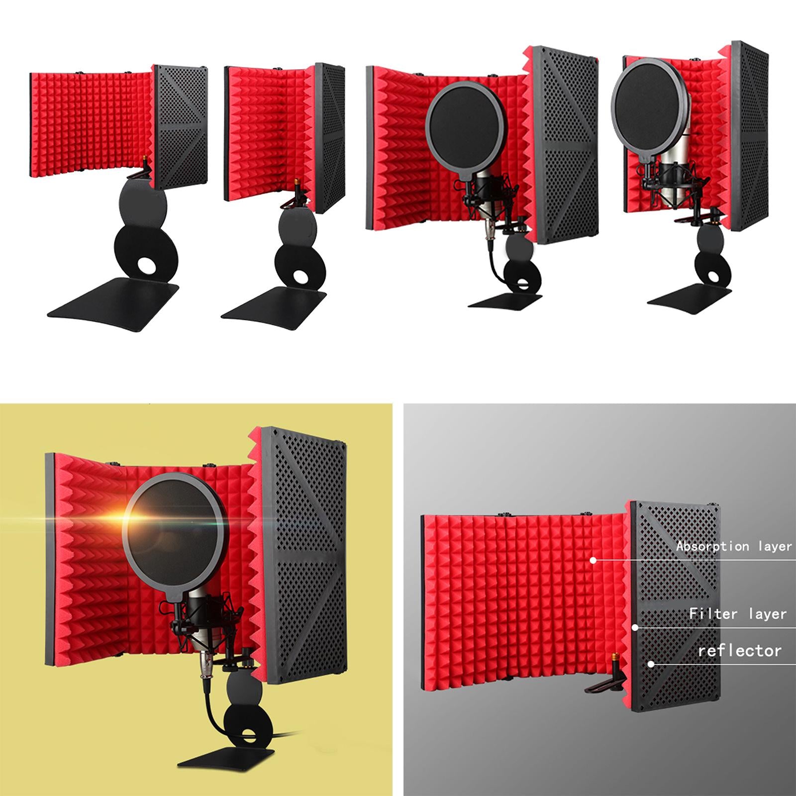 Professional Microphone Isolation Shield, Pop's Filter, Mic Sound Absorbing 5 Panels with Holder