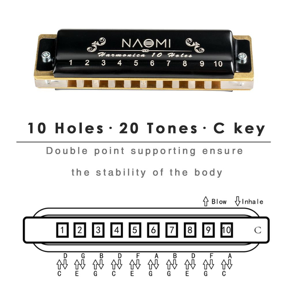 Portable Harmonica 10 Holes Mouth Organ for Kids Musicians Adults