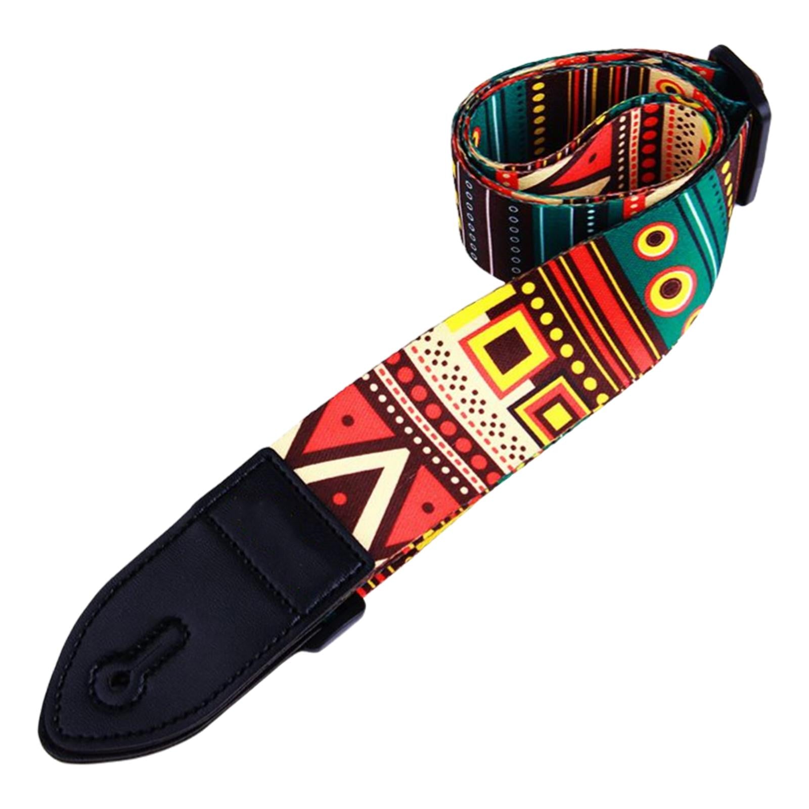 Leather&Polyester Guitar Strap 2'' Width for Bass Acoustic Electric Guitar Folk Style