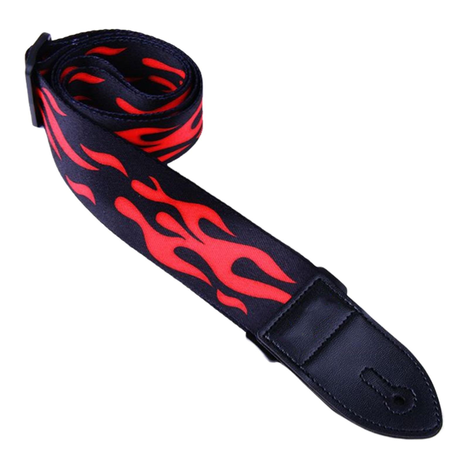 Leather&Polyester Guitar Strap 2'' Width for Bass Acoustic Electric Guitar Flame Style