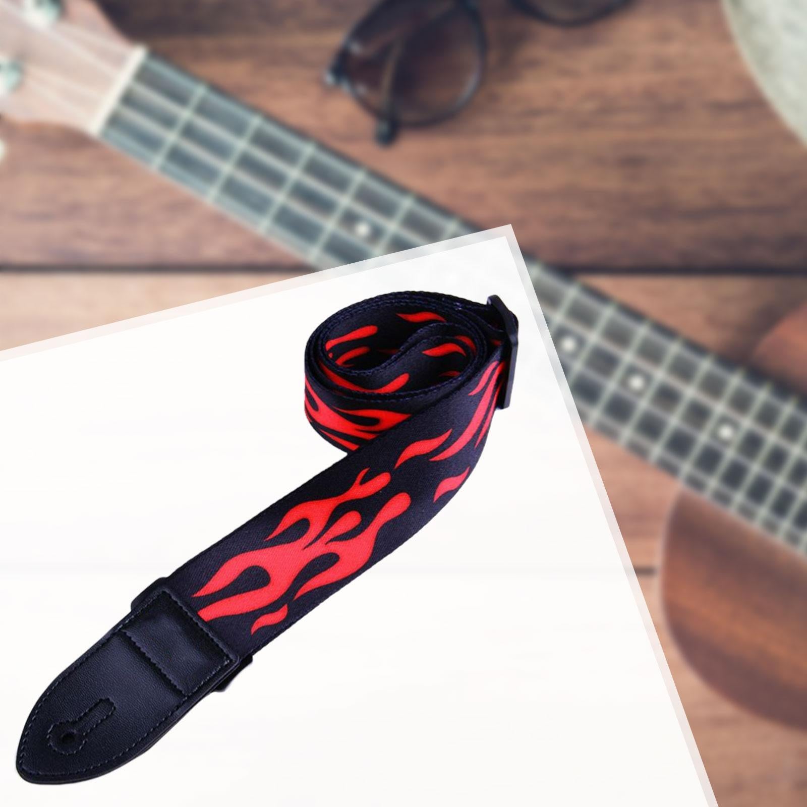 Leather&Polyester Guitar Strap 2'' Width for Bass Acoustic Electric Guitar Flame Style