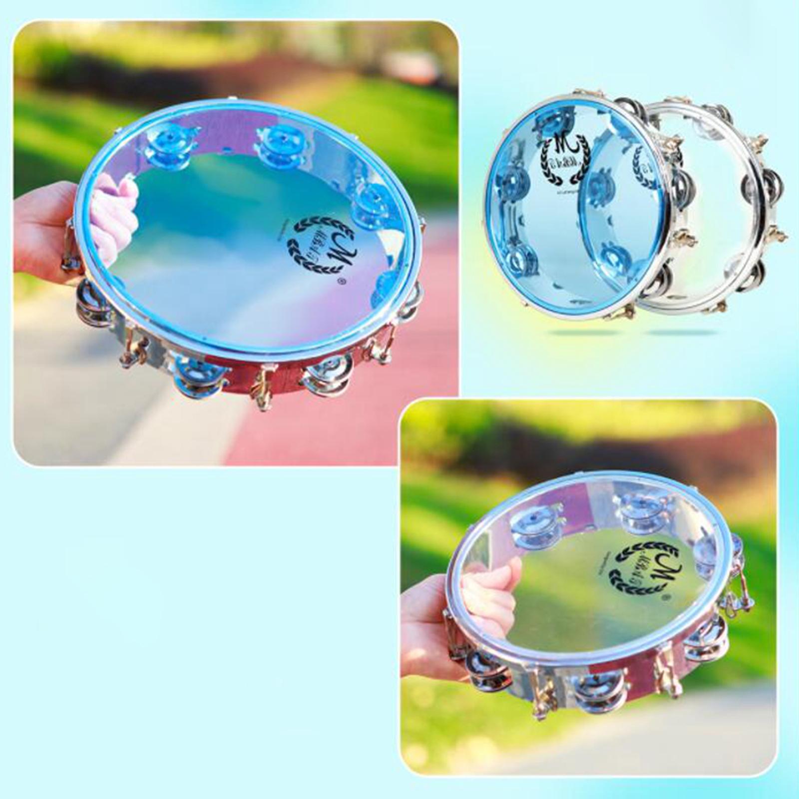 Handheld Tambourine Transparent Developmental Portable for Infant Home 10inch Blue