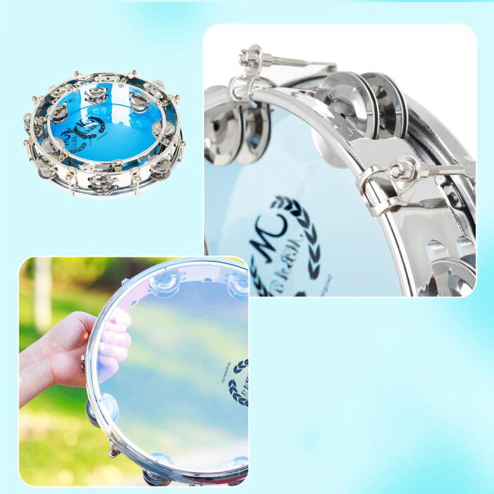 Handheld Tambourine Transparent Developmental Portable for Infant Home 10inch Blue