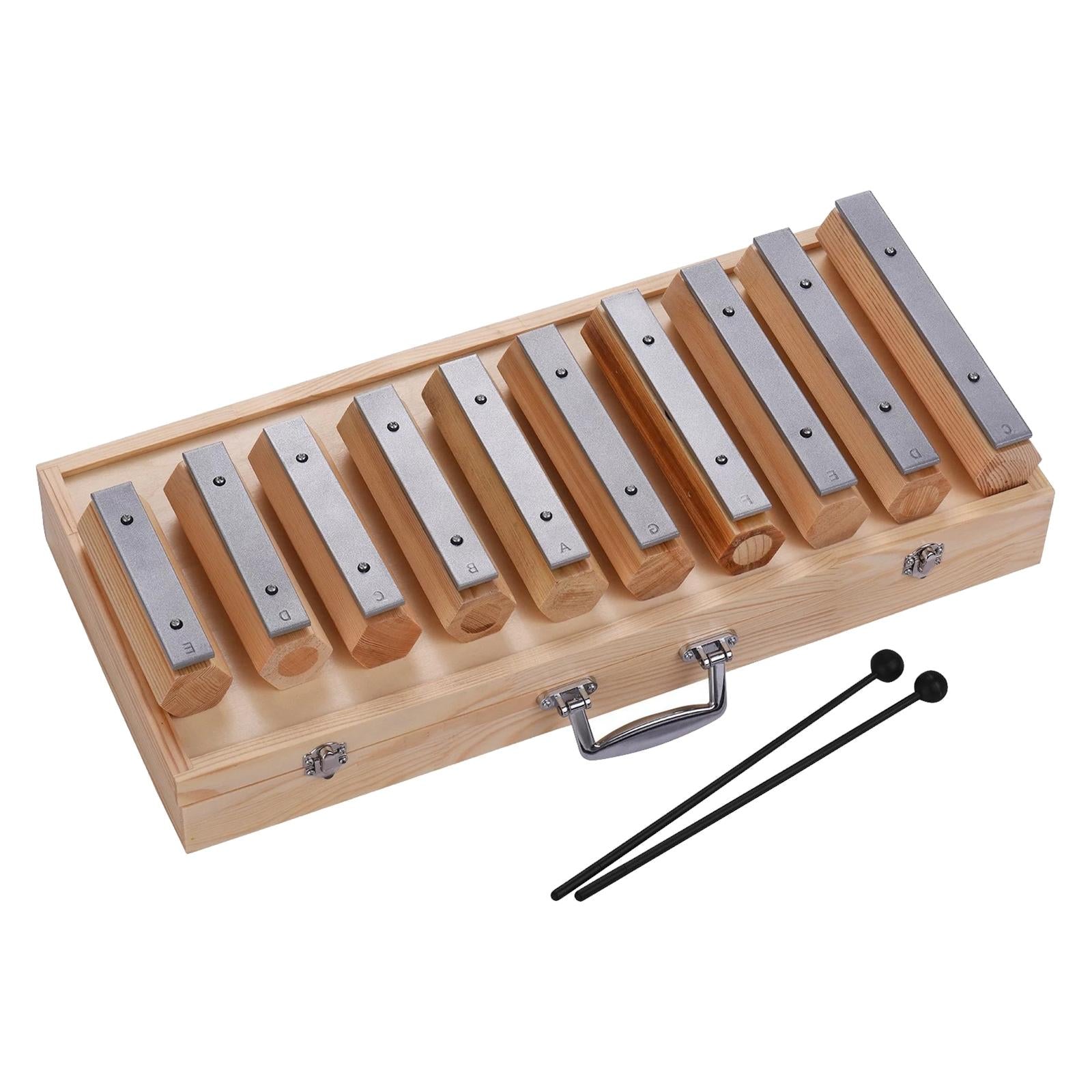 Professional Wooden Soprano Xylophone with 10 Metal Keys Musical Instrument