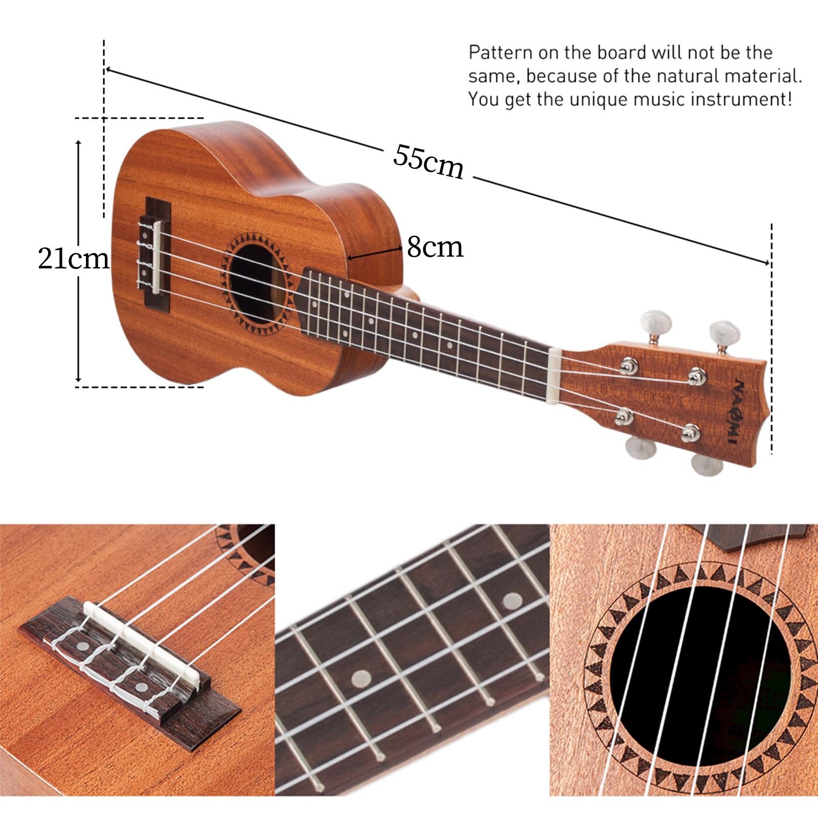 Wooden 21 inch Soprano Ukulele 4 Strings Accessories for Learning Starter