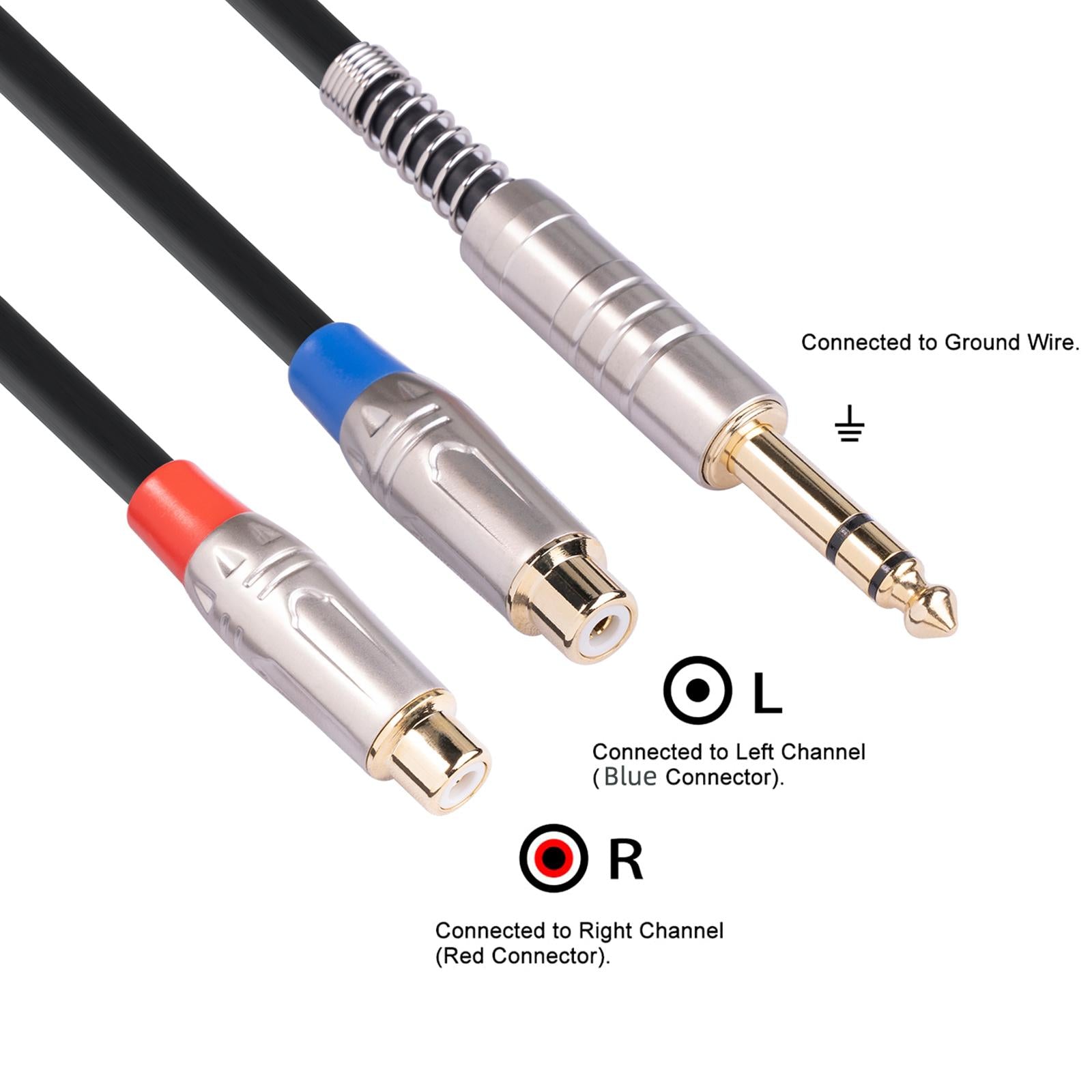 6.35mm Stereo Male to 2 Dual RCA Female Y Cable Adapter Splitter Wire Plug