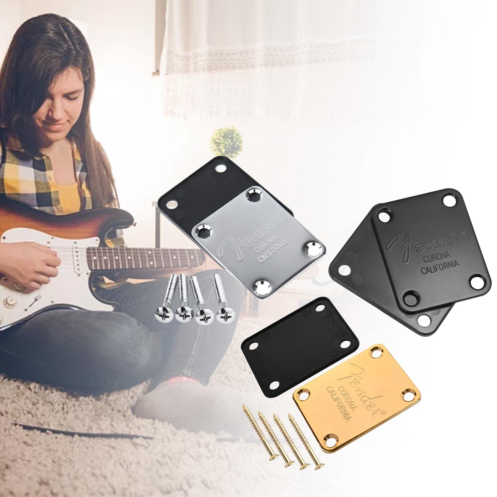 Electric Guitar Neck Plate Back Plate With 4 Mounting Screws Silver