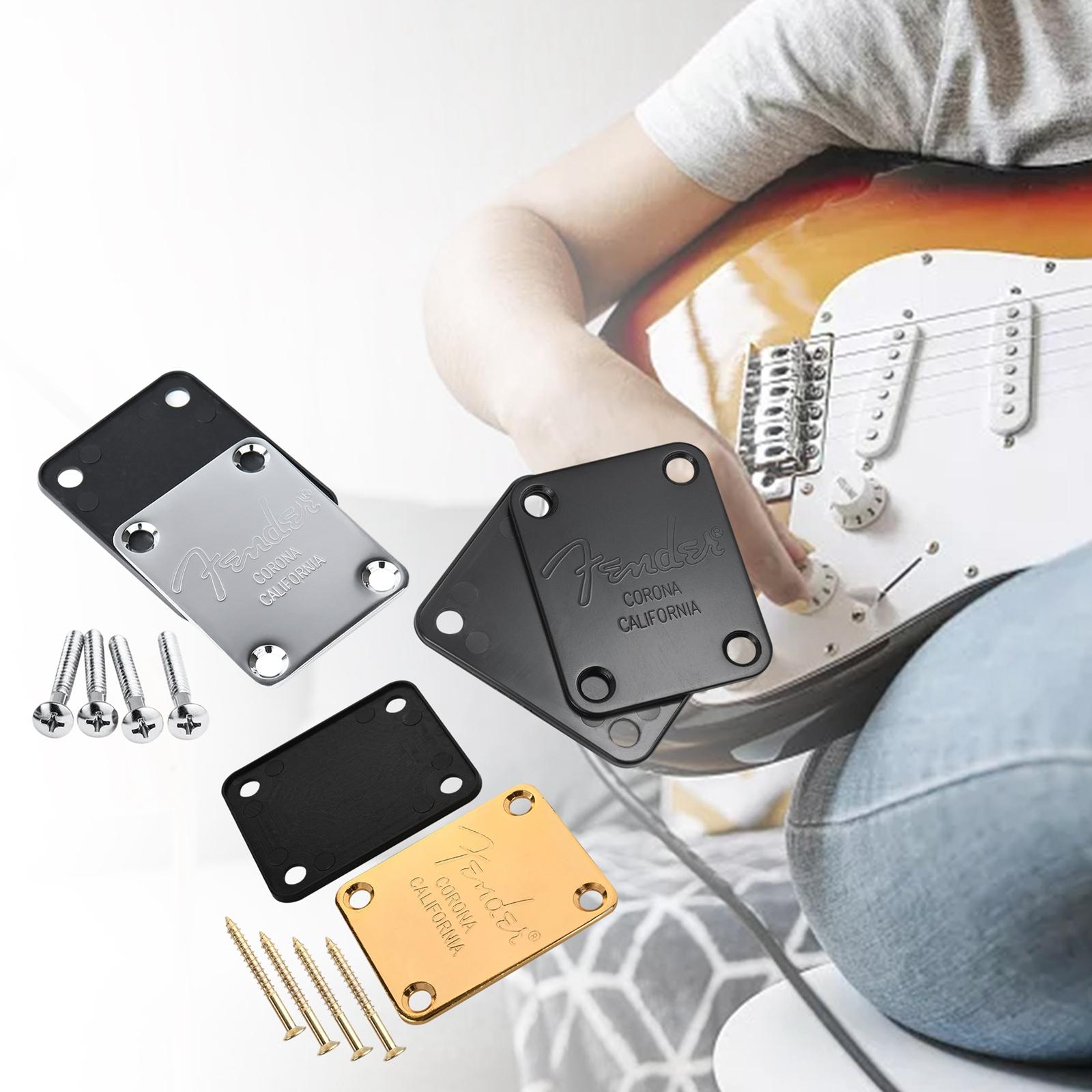 Electric Guitar Neck Plate Back Plate With 4 Mounting Screws Silver