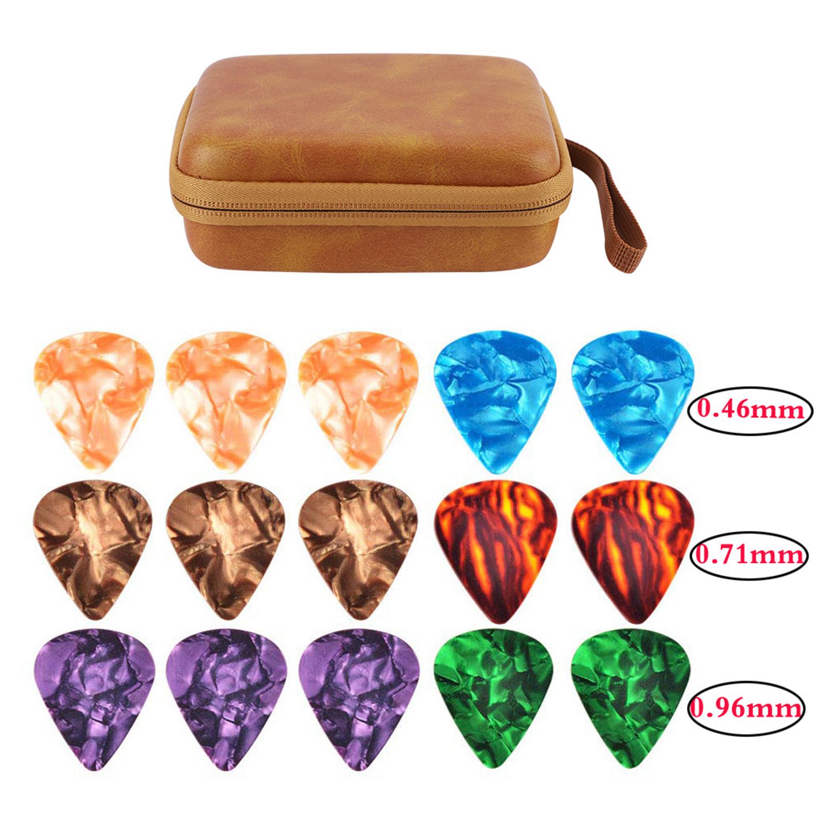 Leather Guitar Picks Holder Case Plectrums Bag for Guitar Pick Orange Yellow