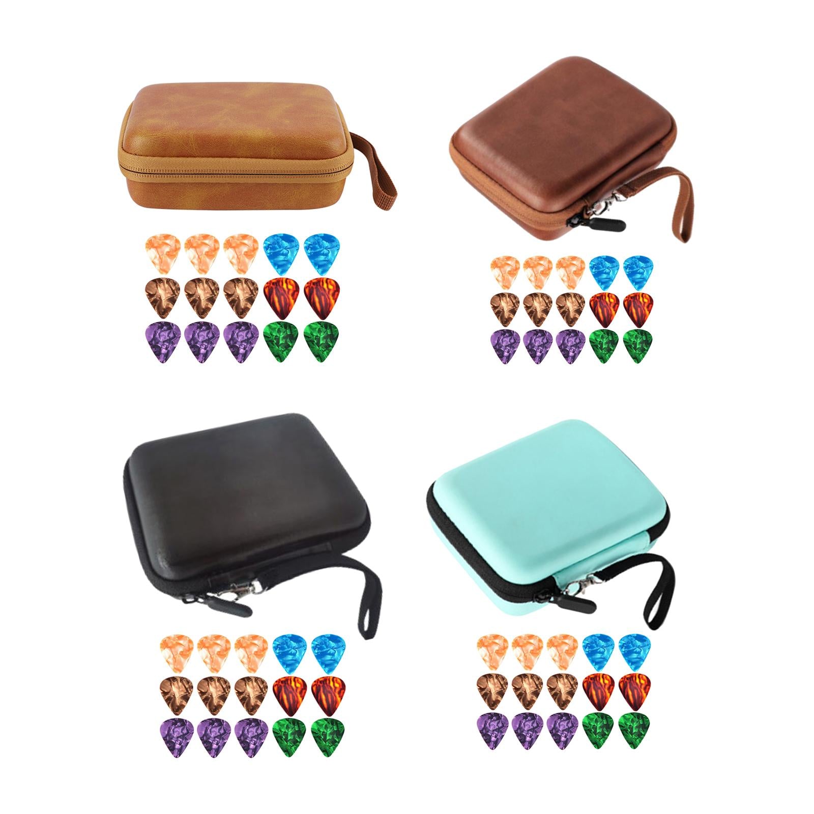 Leather Guitar Picks Holder Case Plectrums Bag for Guitar Pick Orange Yellow