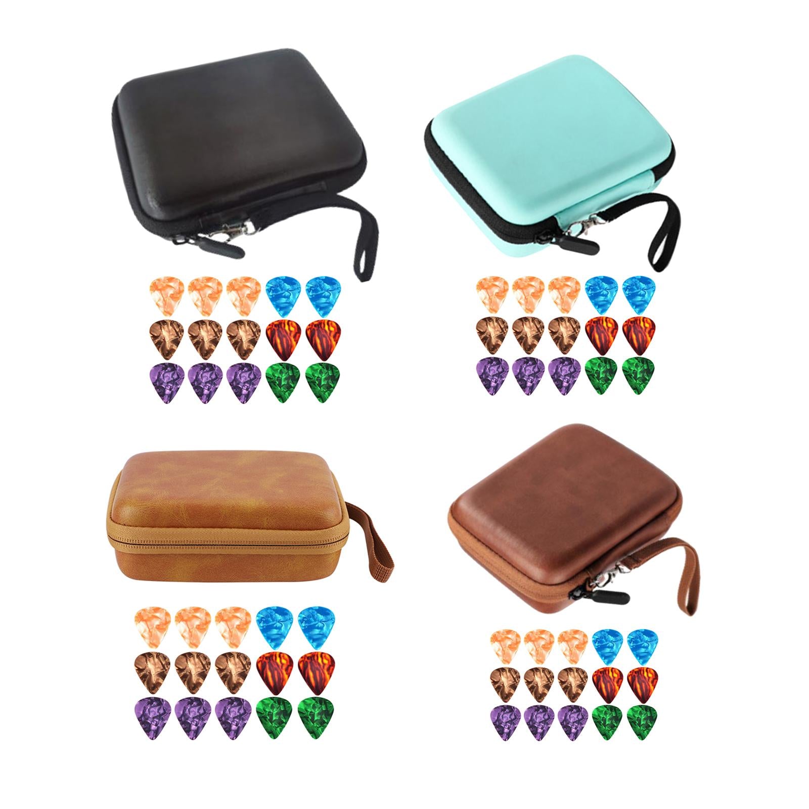 Leather Guitar Picks Holder Case Plectrums Bag for Guitar Pick Orange Yellow
