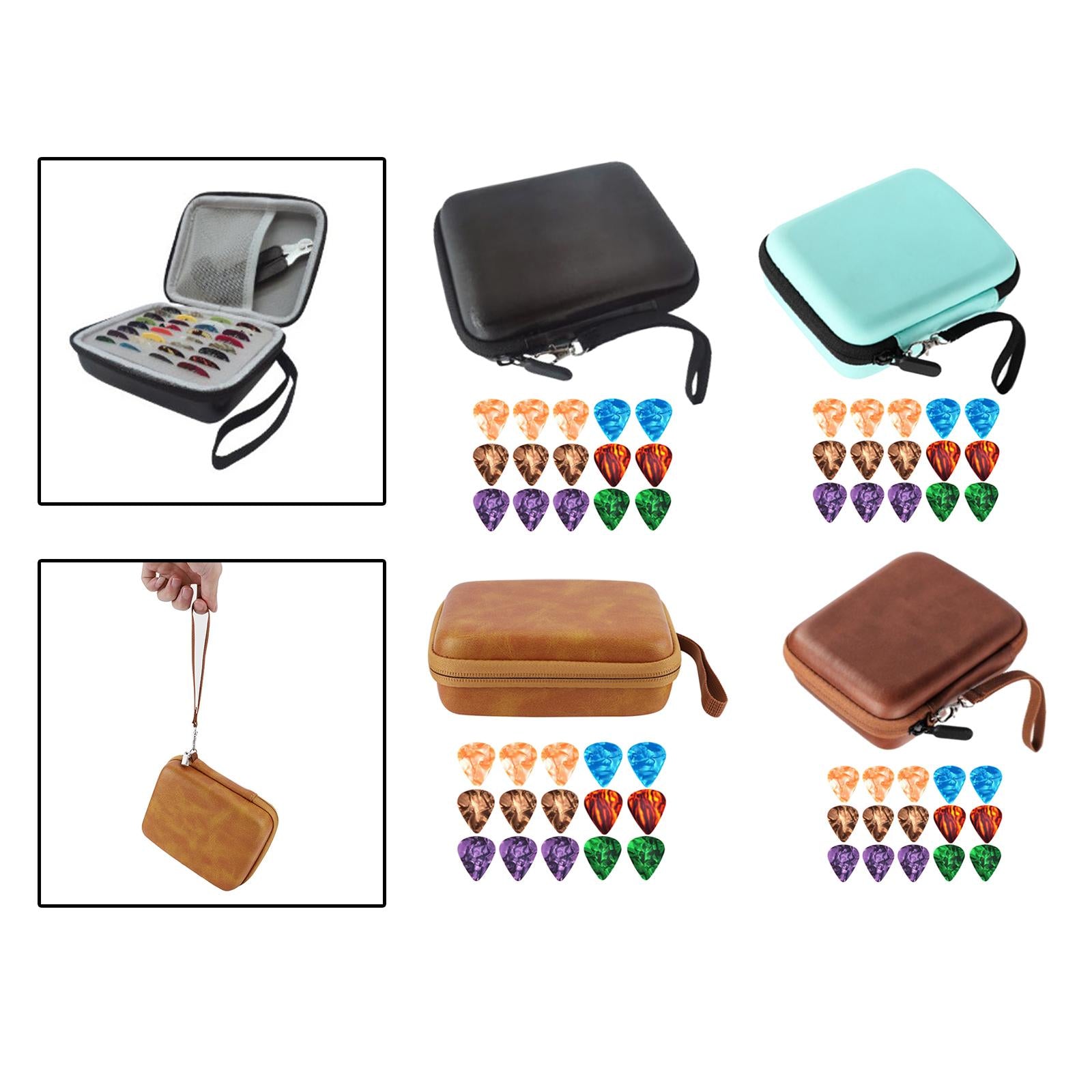 Leather Guitar Picks Holder Case Plectrums Bag for Guitar Pick Orange Yellow