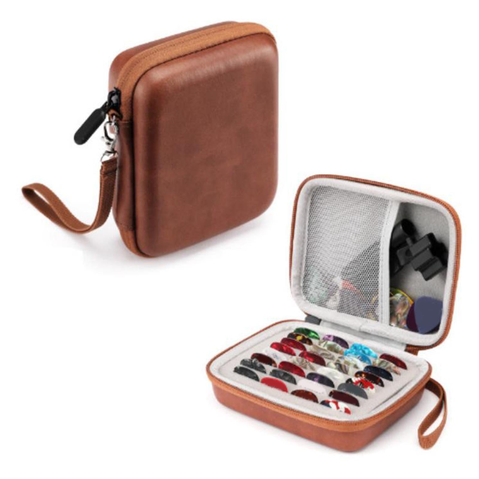 Leather Guitar Picks Holder Case Plectrums Bag for Guitar Pick Brown