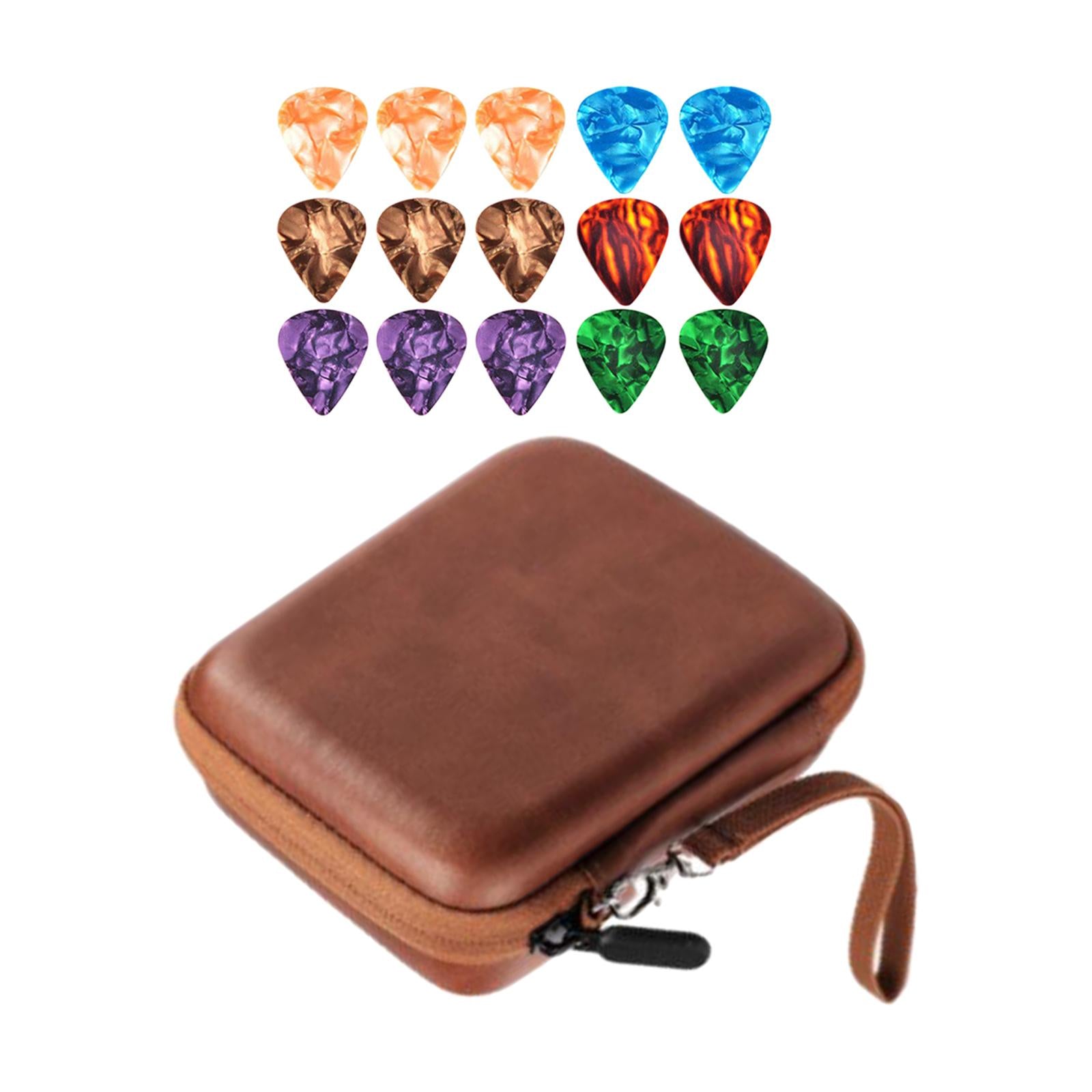 Leather Guitar Picks Holder Case Plectrums Bag for Guitar Pick Brown