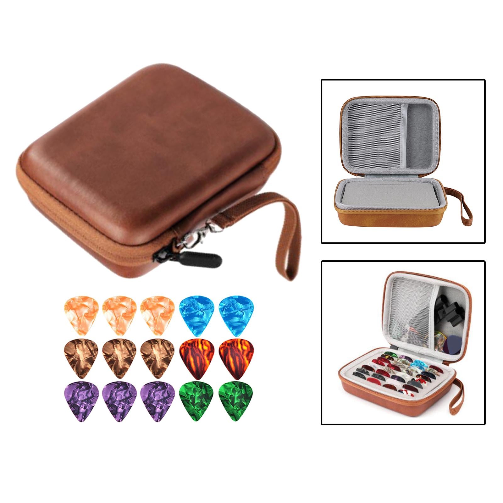 Leather Guitar Picks Holder Case Plectrums Bag for Guitar Pick Brown