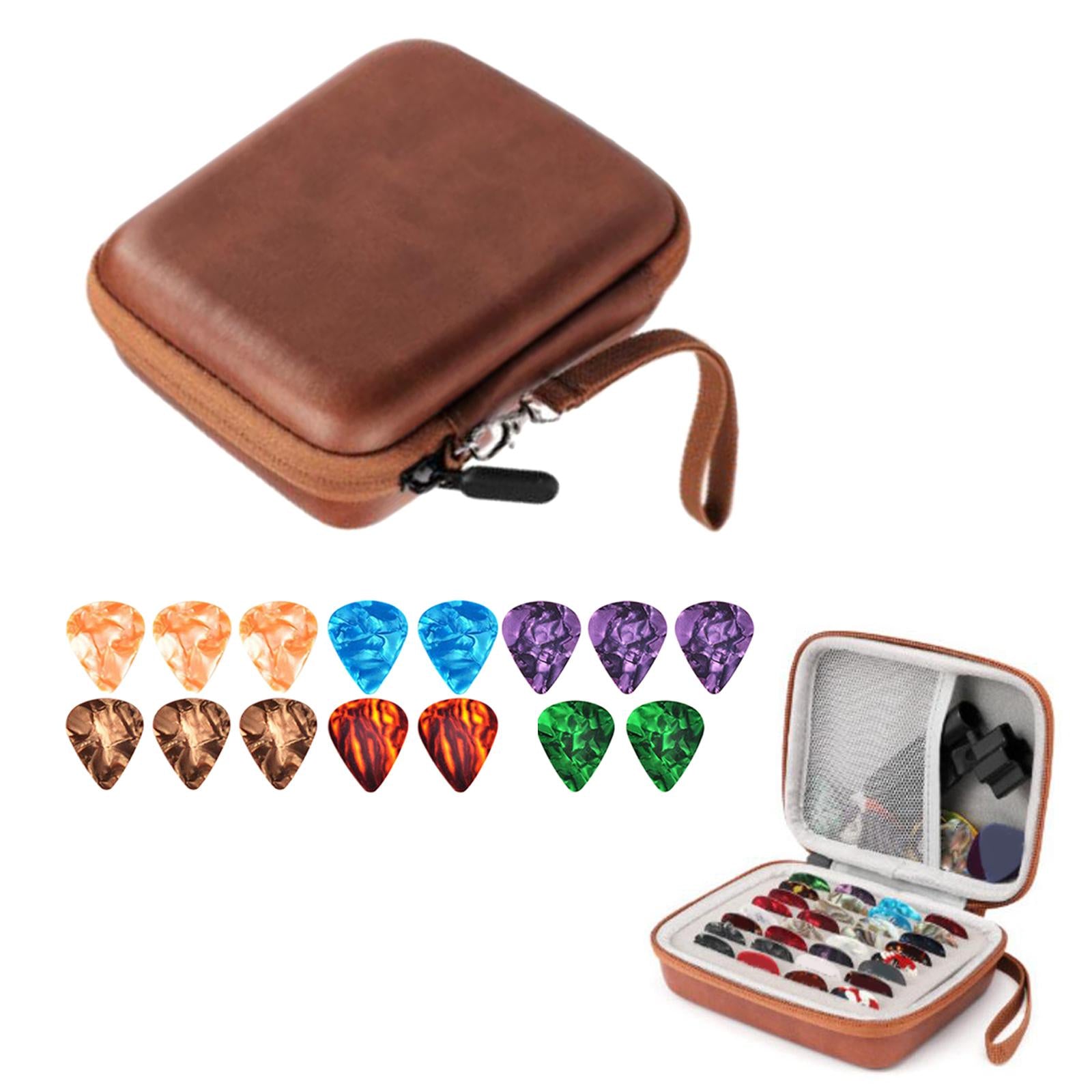 Leather Guitar Picks Holder Case Plectrums Bag for Guitar Pick Brown