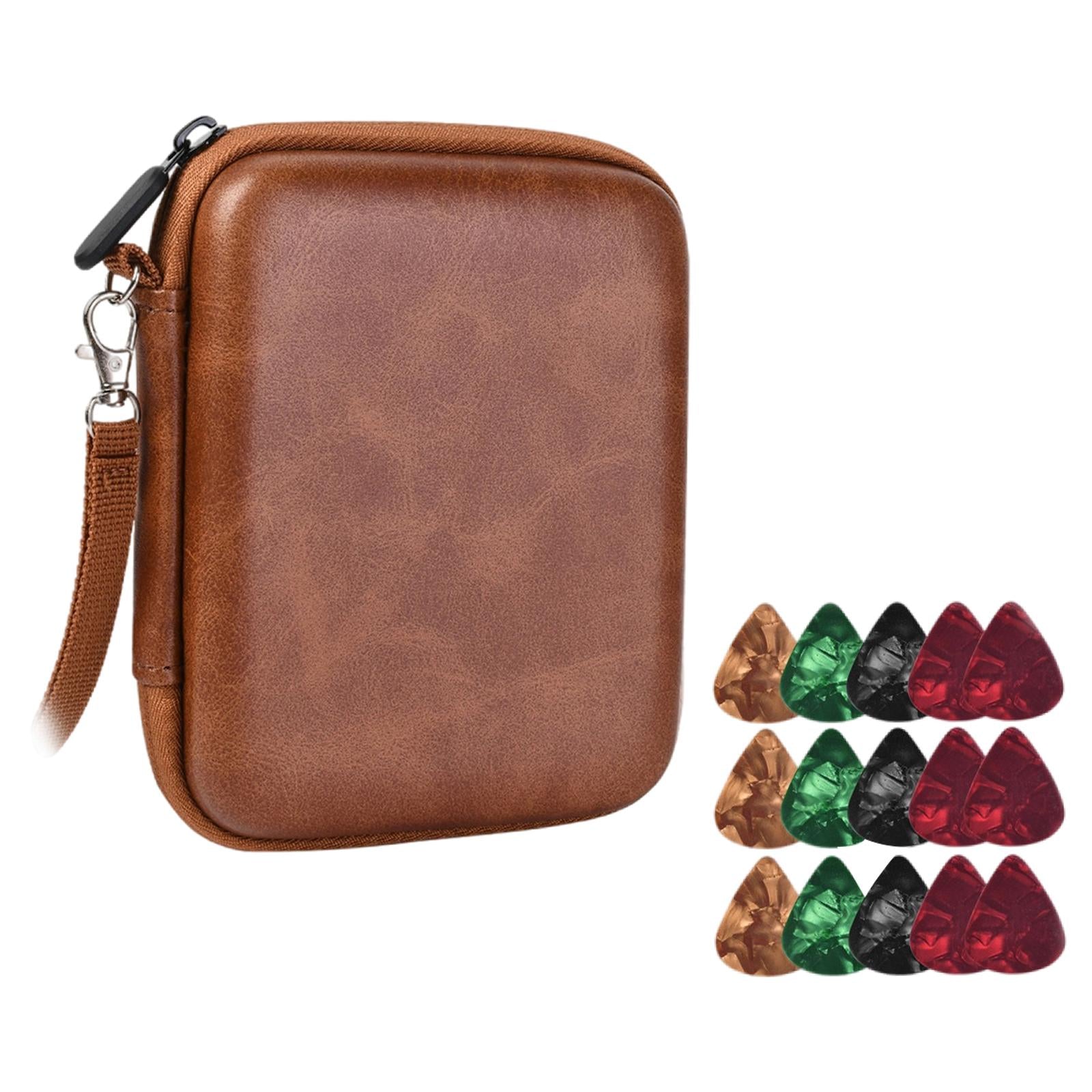 Guitar Pick Holder W/ 15 Guitar Picks Multi-Function Universal Protective Brown