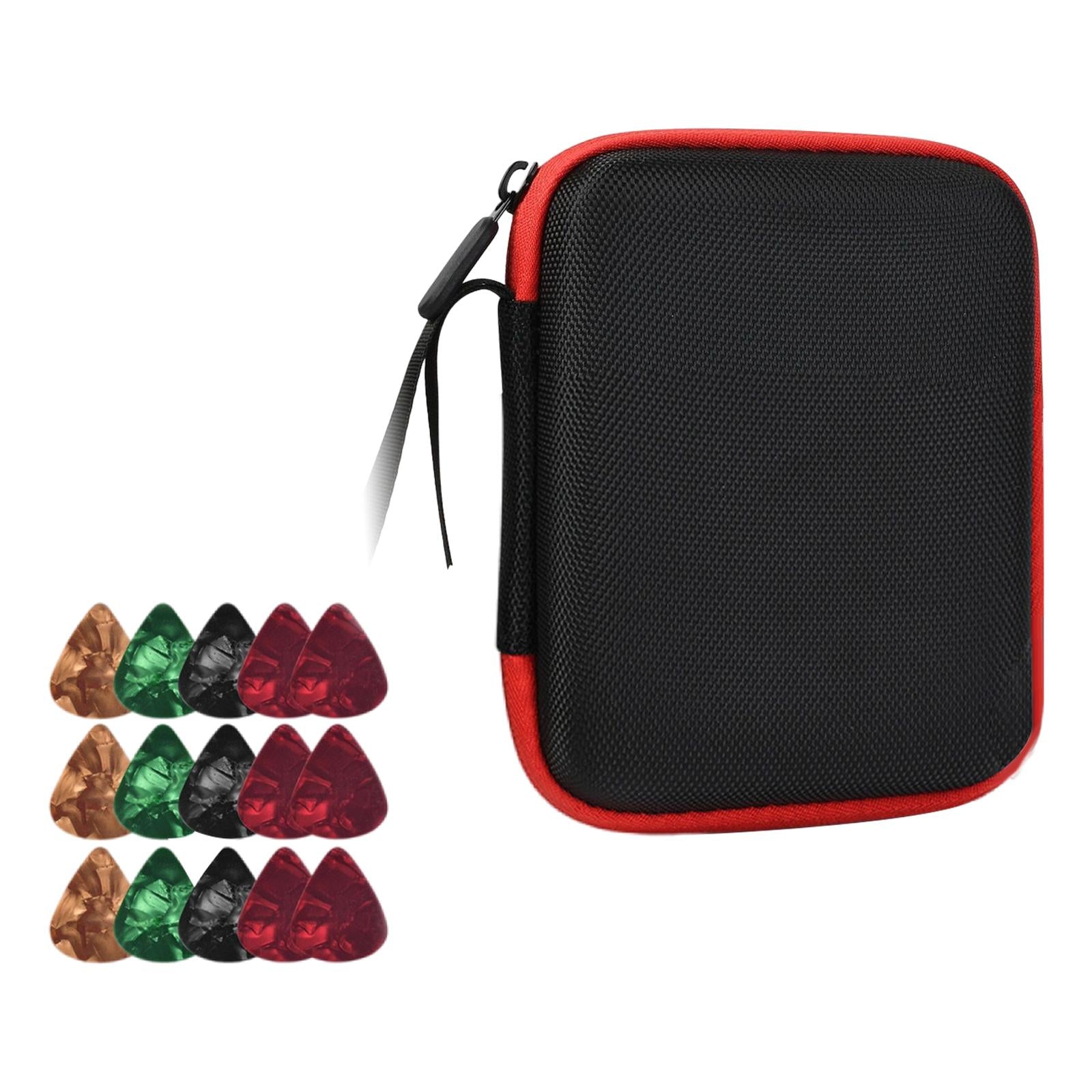 Guitar Pick Holder W/ 15 Guitar Picks Multi-Function Universal Protective Black Red