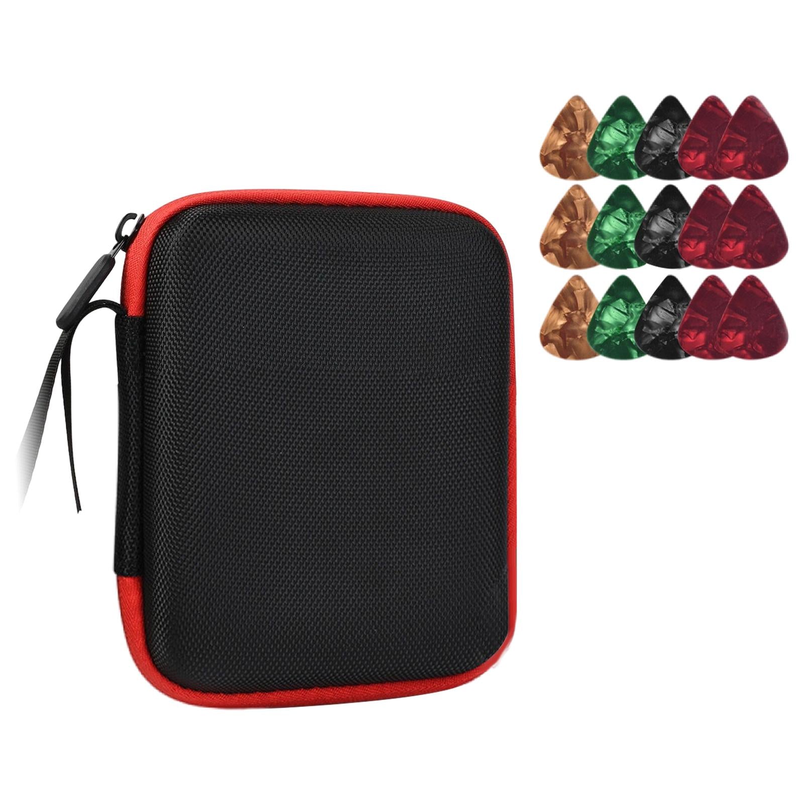 Guitar Pick Holder W/ 15 Guitar Picks Multi-Function Universal Protective Black Red