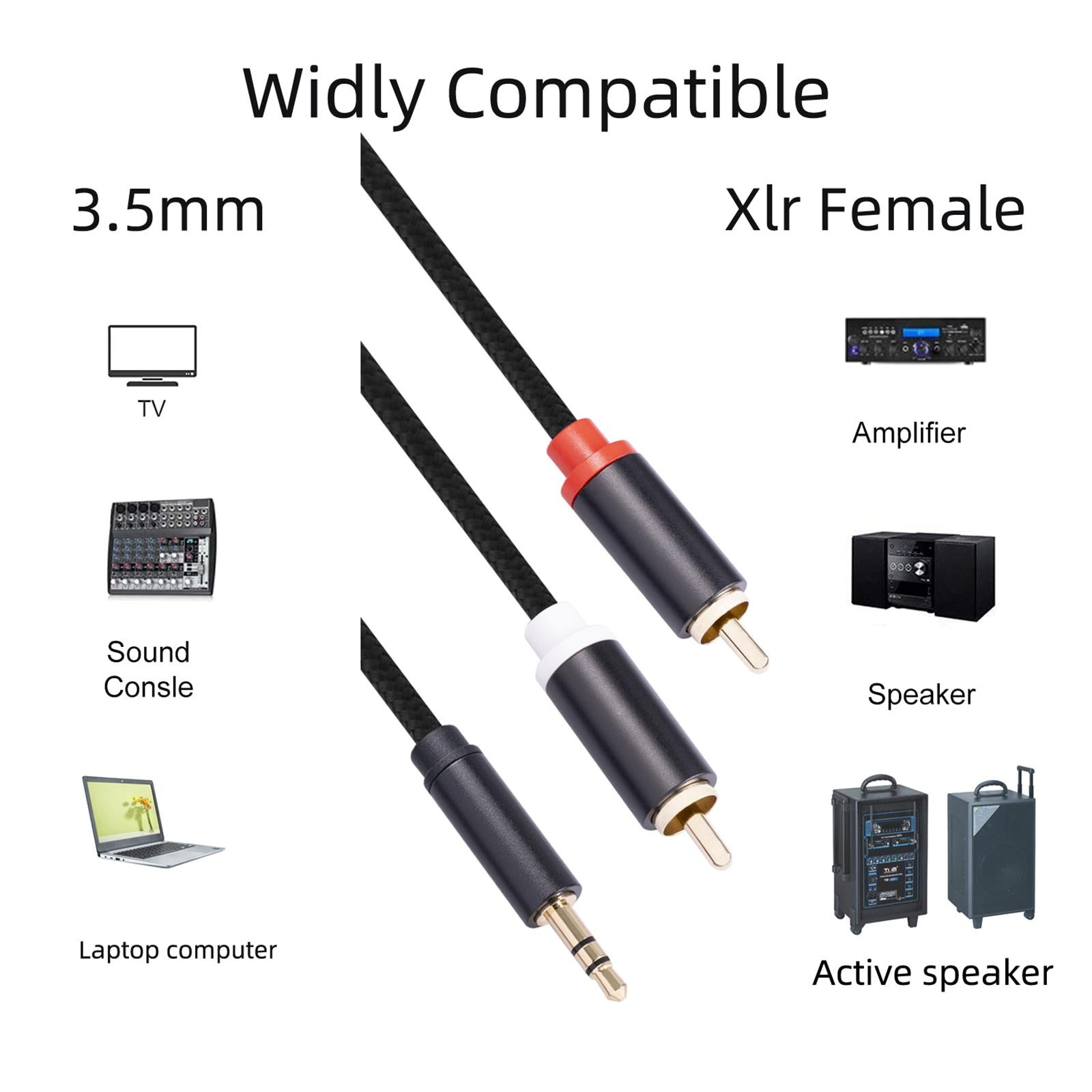 RCA to 3.5mm for Theater Amplifier Auxiliary Cable Headphone RCA to AUX 1.8M