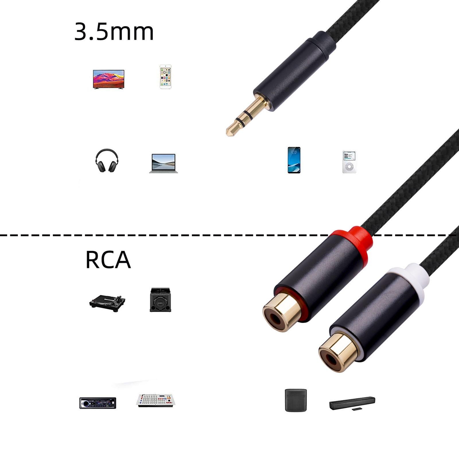 3.5mm to Dual RCA Cable Male to Female for Stereo Mixing Console Amplifier