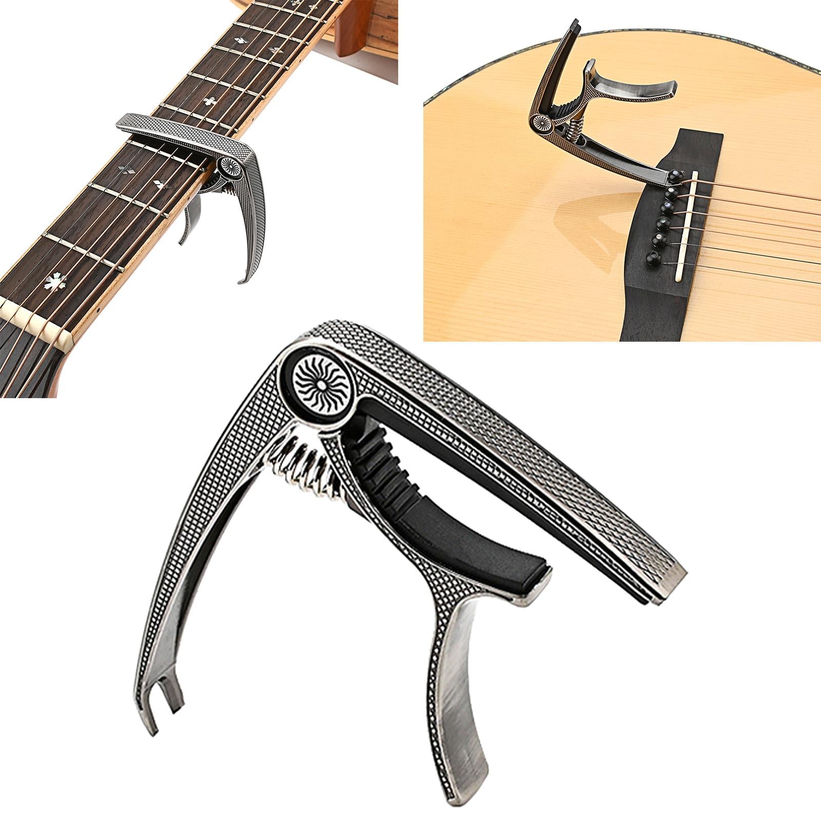 Guitar Capo Acoustic Clip Quick Change Clamp Key for Electric Guitar Ukulele Silver