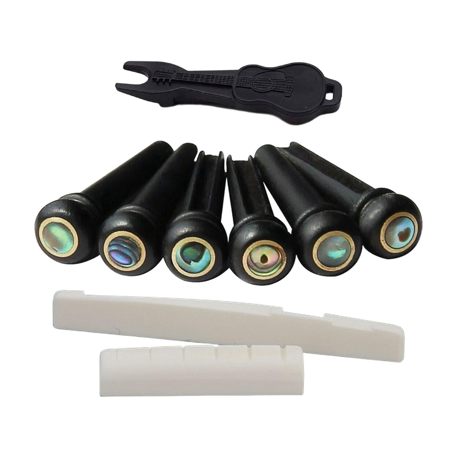 6x Guitar Bridge Pins Saddle Nut Set with Pins Puller for Acoustic Guitar