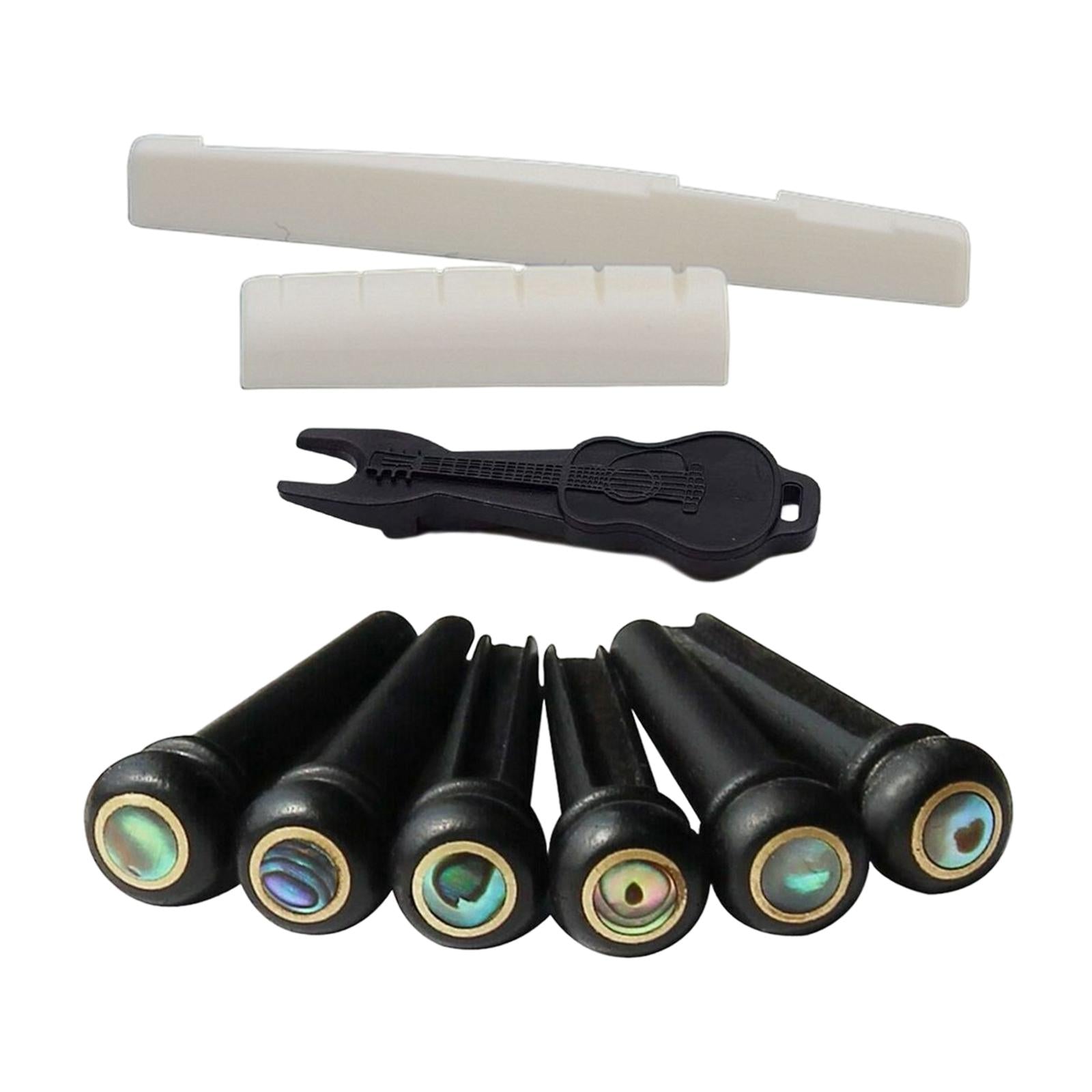 6x Guitar Bridge Pins Saddle Nut Set with Pins Puller for Acoustic Guitar