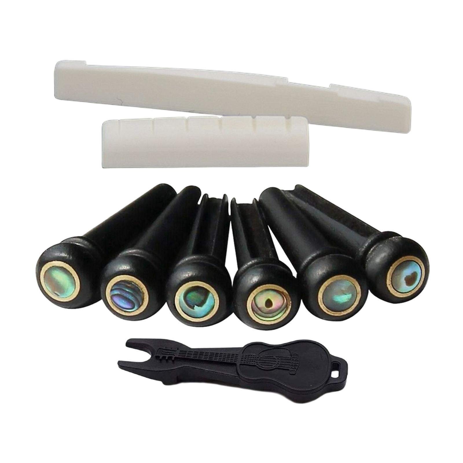 6x Guitar Bridge Pins Saddle Nut Set with Pins Puller for Acoustic Guitar